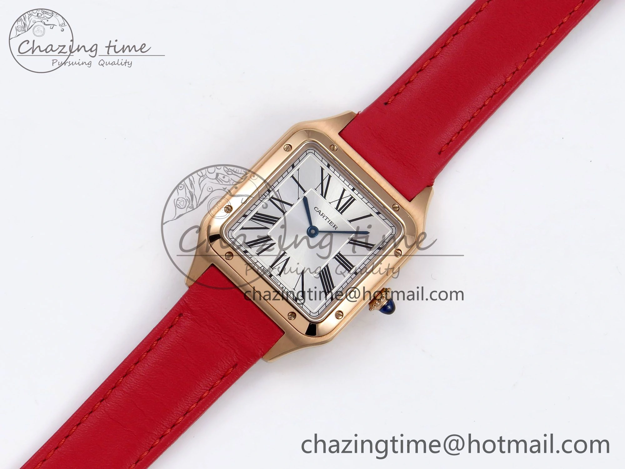 Santos Dumont 31.4mm RG AF 1:1 Best Edition Silver Dial on Red Leather Strap A157
