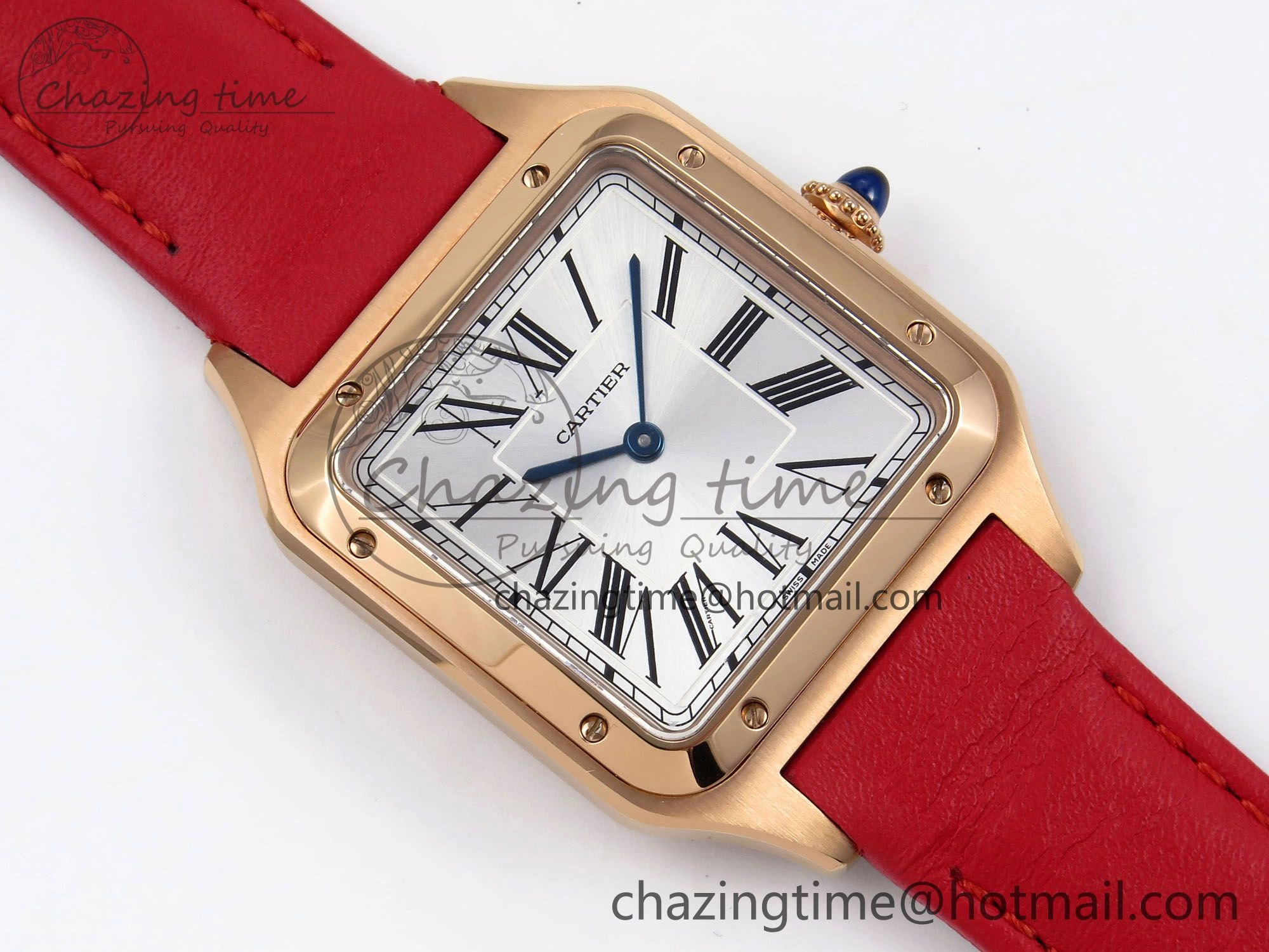 Santos Dumont 31.4mm RG AF 1:1 Best Edition Silver Dial on Red Leather Strap A157
