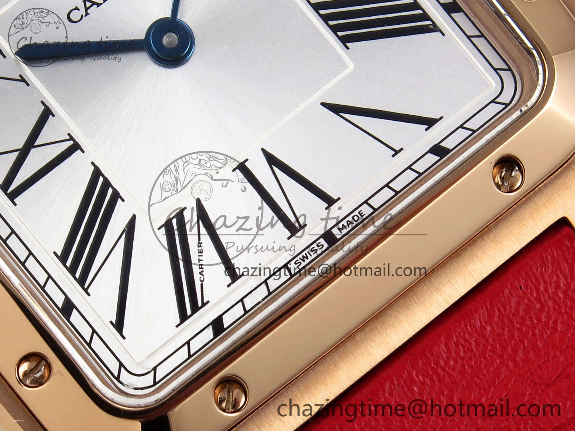 Santos Dumont 31.4mm RG AF 1:1 Best Edition Silver Dial on Red Leather Strap A157