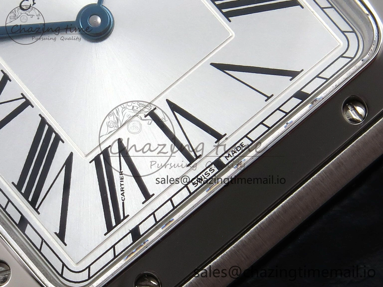 Santos Dumont 31.4mm SS AF 1:1 Best Edition Silver Dial on Black Croco Strap A157