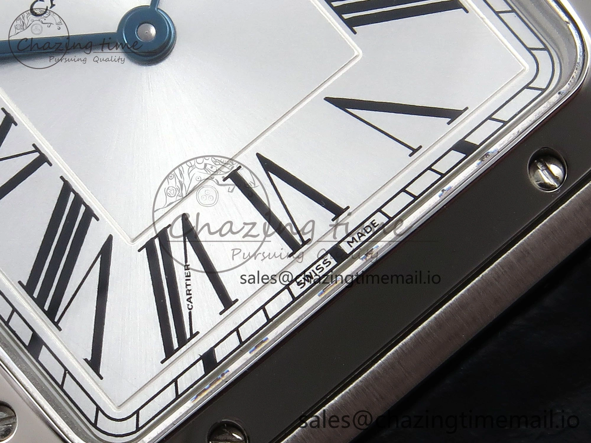 Santos Dumont 31.4mm SS AF 1:1 Best Edition Silver Dial on Black Croco Strap A157