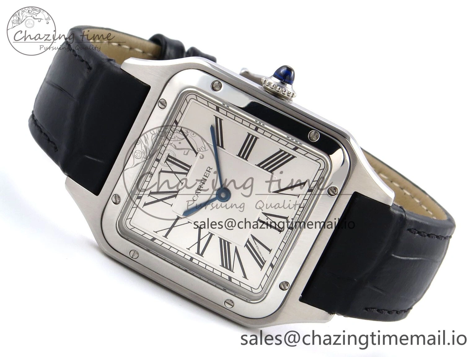 Santos Dumont 31.4mm SS AF 1:1 Best Edition Silver Dial on Black Croco Strap A157