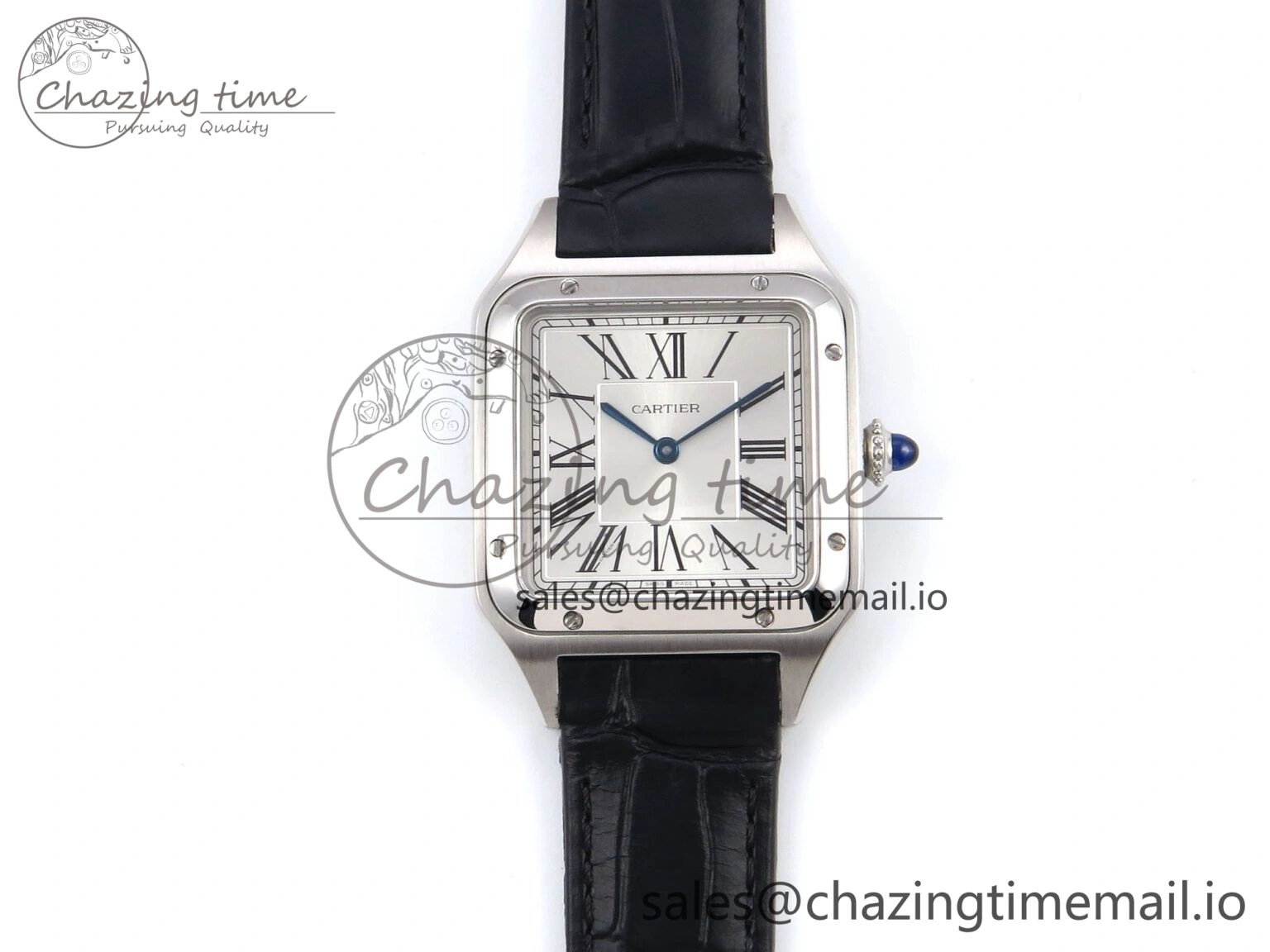 Santos Dumont 31.4mm SS AF 1:1 Best Edition Silver Dial on Black Croco Strap A157