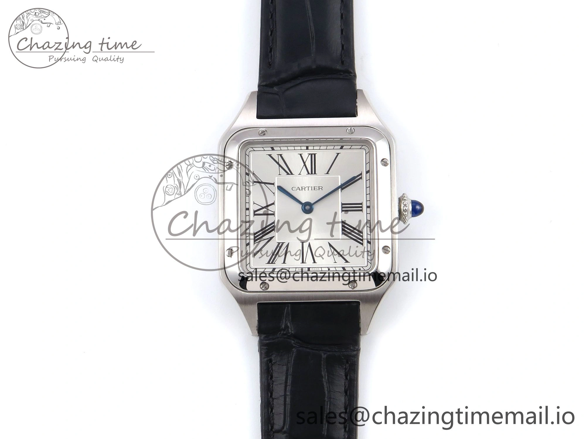 Santos Dumont 31.4mm SS AF 1:1 Best Edition Silver Dial on Black Croco Strap A157