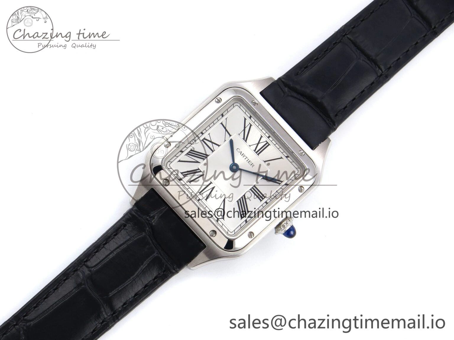 Santos Dumont 31.4mm SS AF 1:1 Best Edition Silver Dial on Black Croco Strap A157