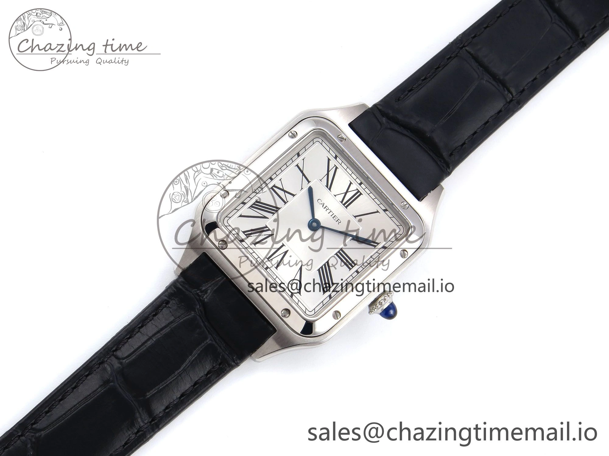 Santos Dumont 31.4mm SS AF 1:1 Best Edition Silver Dial on Black Croco Strap A157