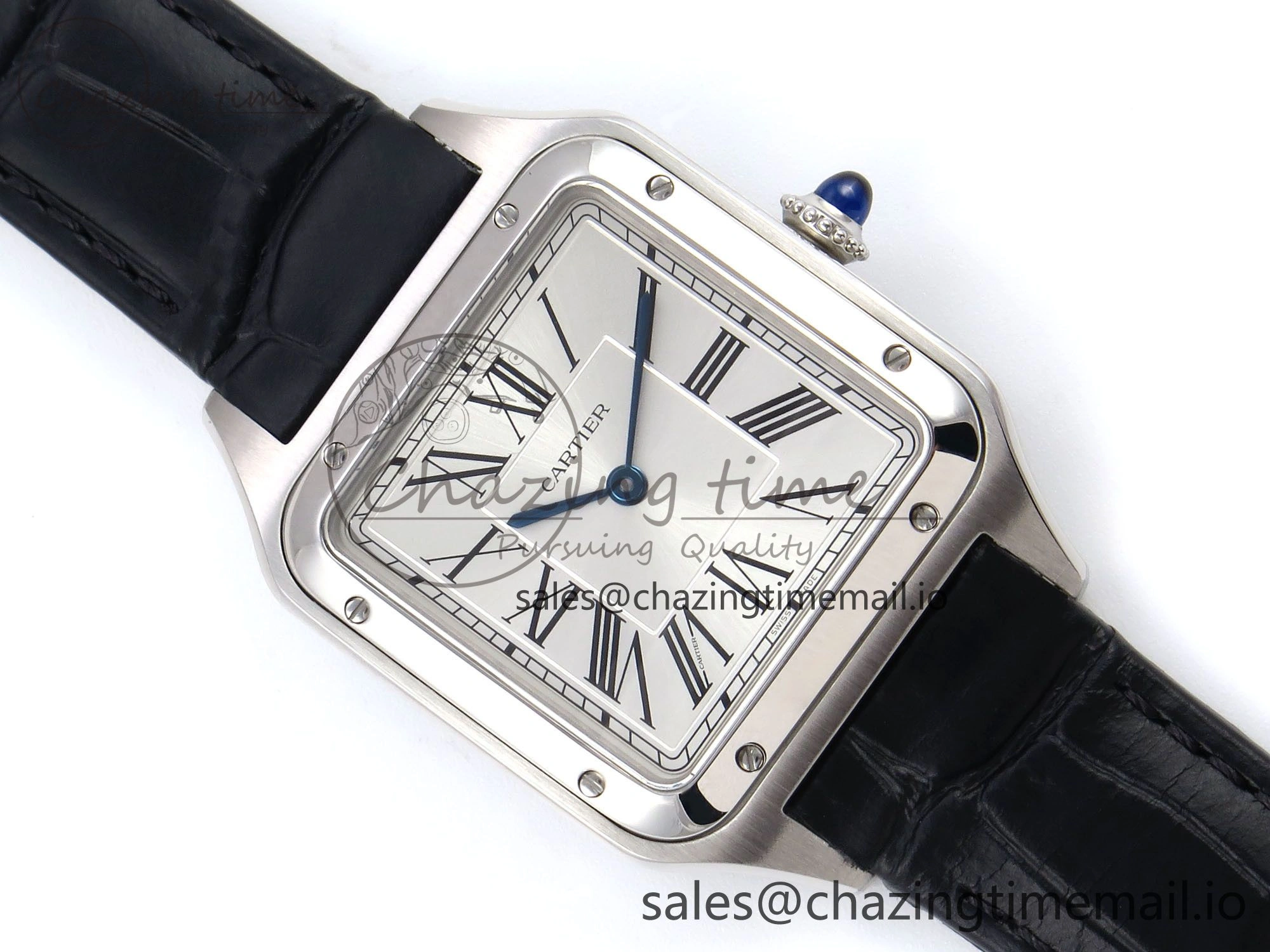 Santos Dumont 31.4mm SS AF 1:1 Best Edition Silver Dial on Black Croco Strap A157