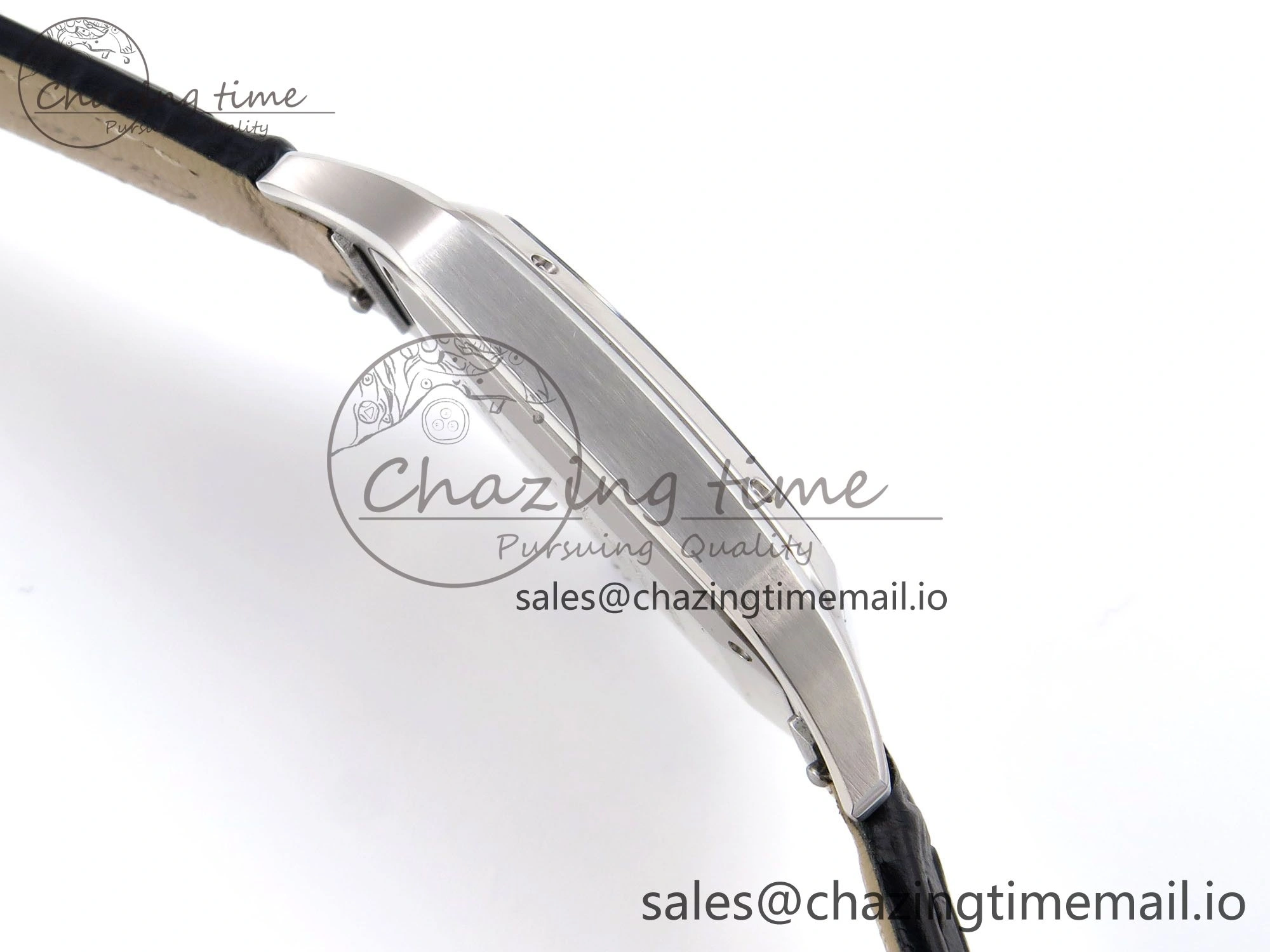 Santos Dumont 31.4mm SS AF 1:1 Best Edition Silver Dial on Black Croco Strap A157