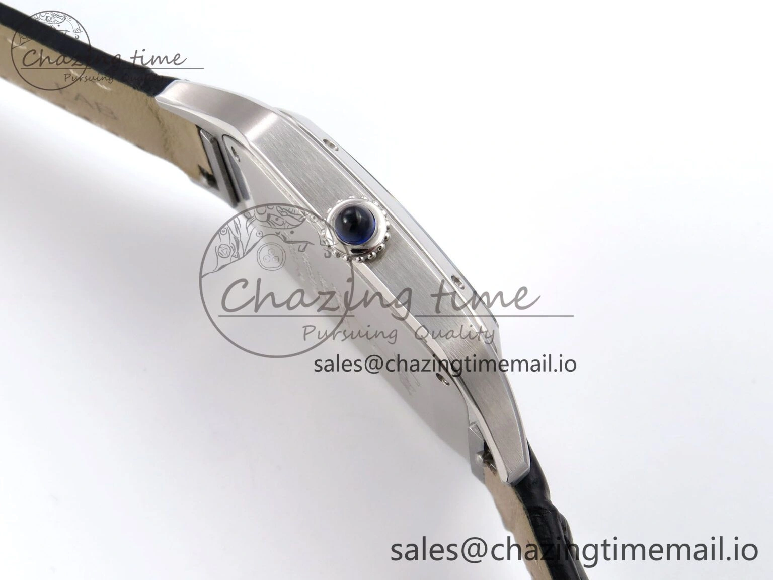 Santos Dumont 31.4mm SS AF 1:1 Best Edition Silver Dial on Black Croco Strap A157