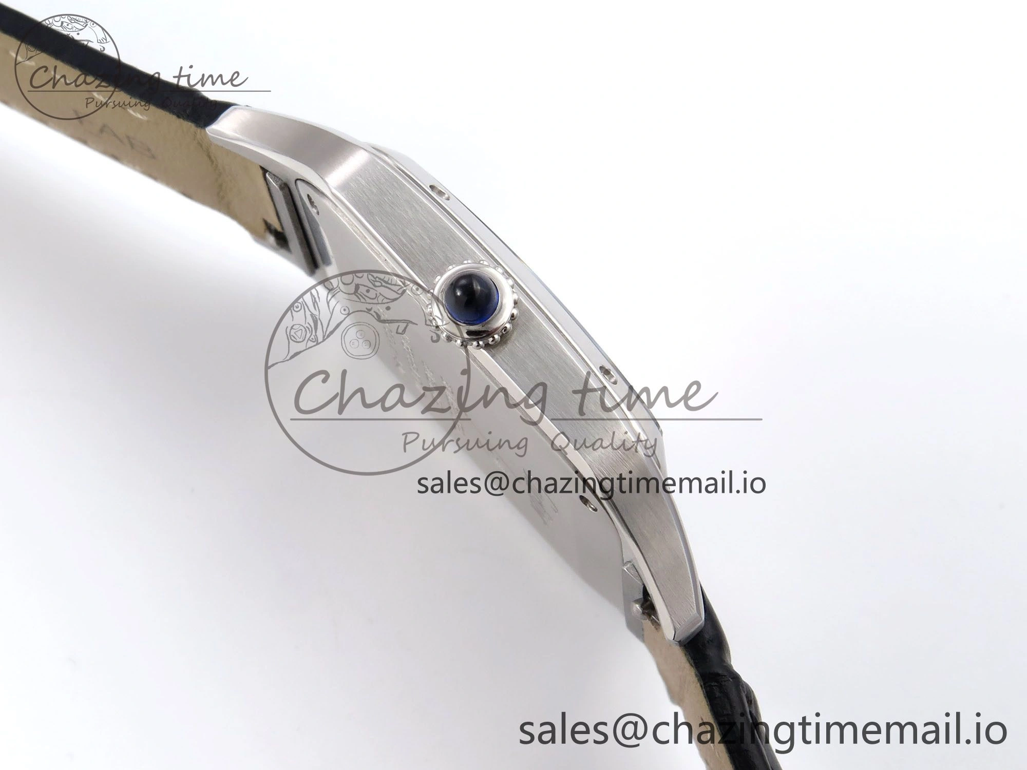 Santos Dumont 31.4mm SS AF 1:1 Best Edition Silver Dial on Black Croco Strap A157