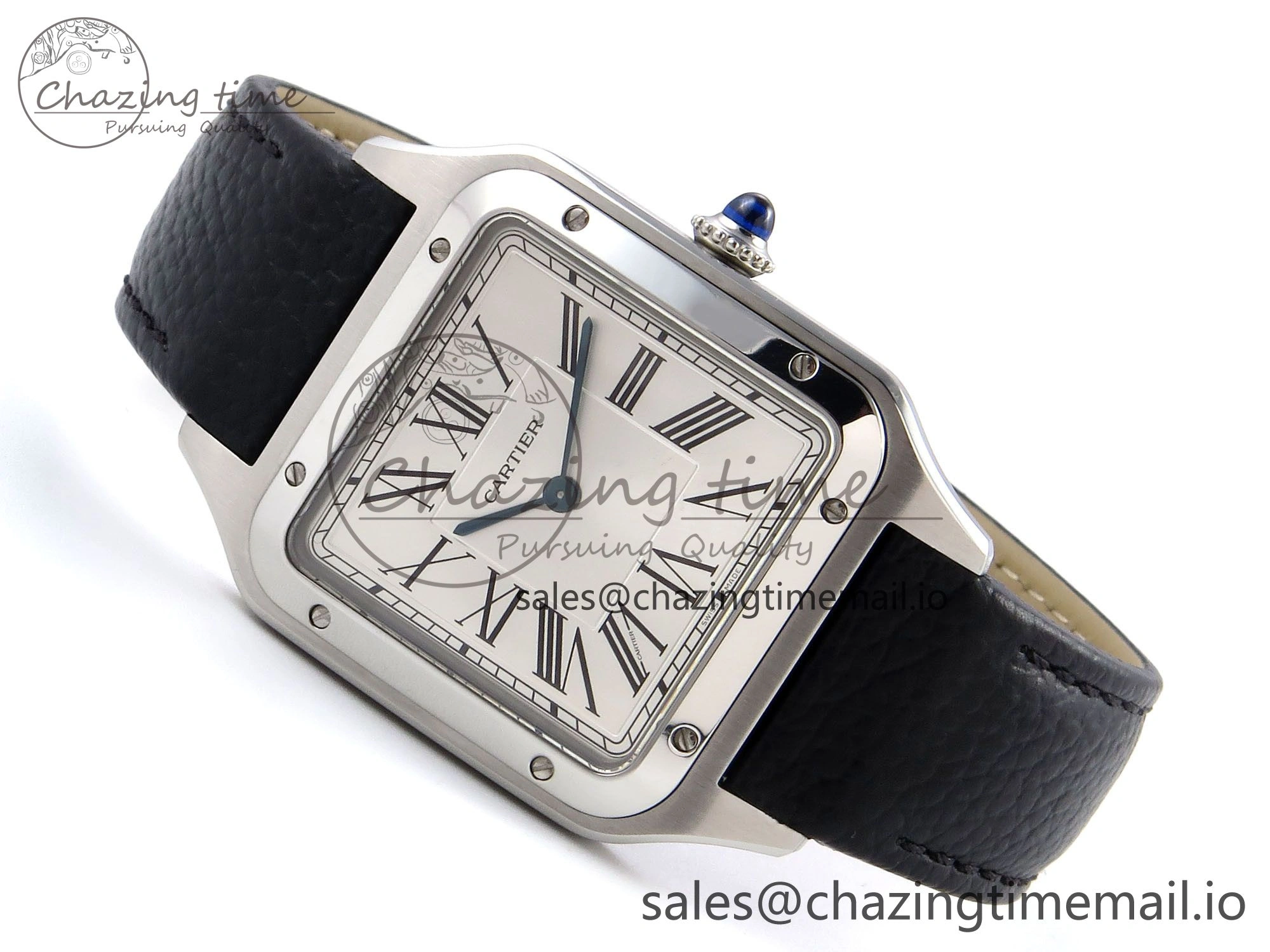 Santos Dumont 31.4mm SS AF 1:1 Best Edition Silver Dial on Black Leather Strap A157
