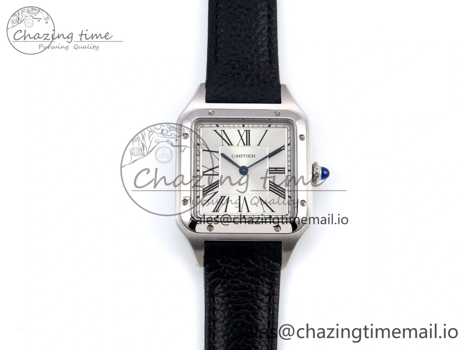Santos Dumont 31.4mm SS AF 1:1 Best Edition Silver Dial on Black Leather Strap A157