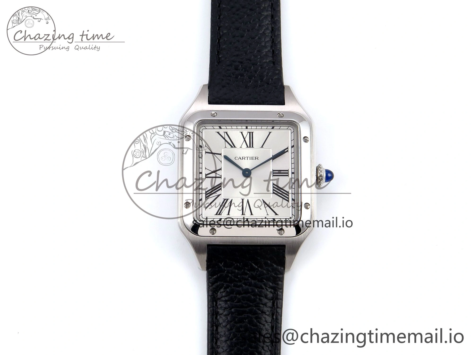 Santos Dumont 31.4mm SS AF 1:1 Best Edition Silver Dial on Black Leather Strap A157
