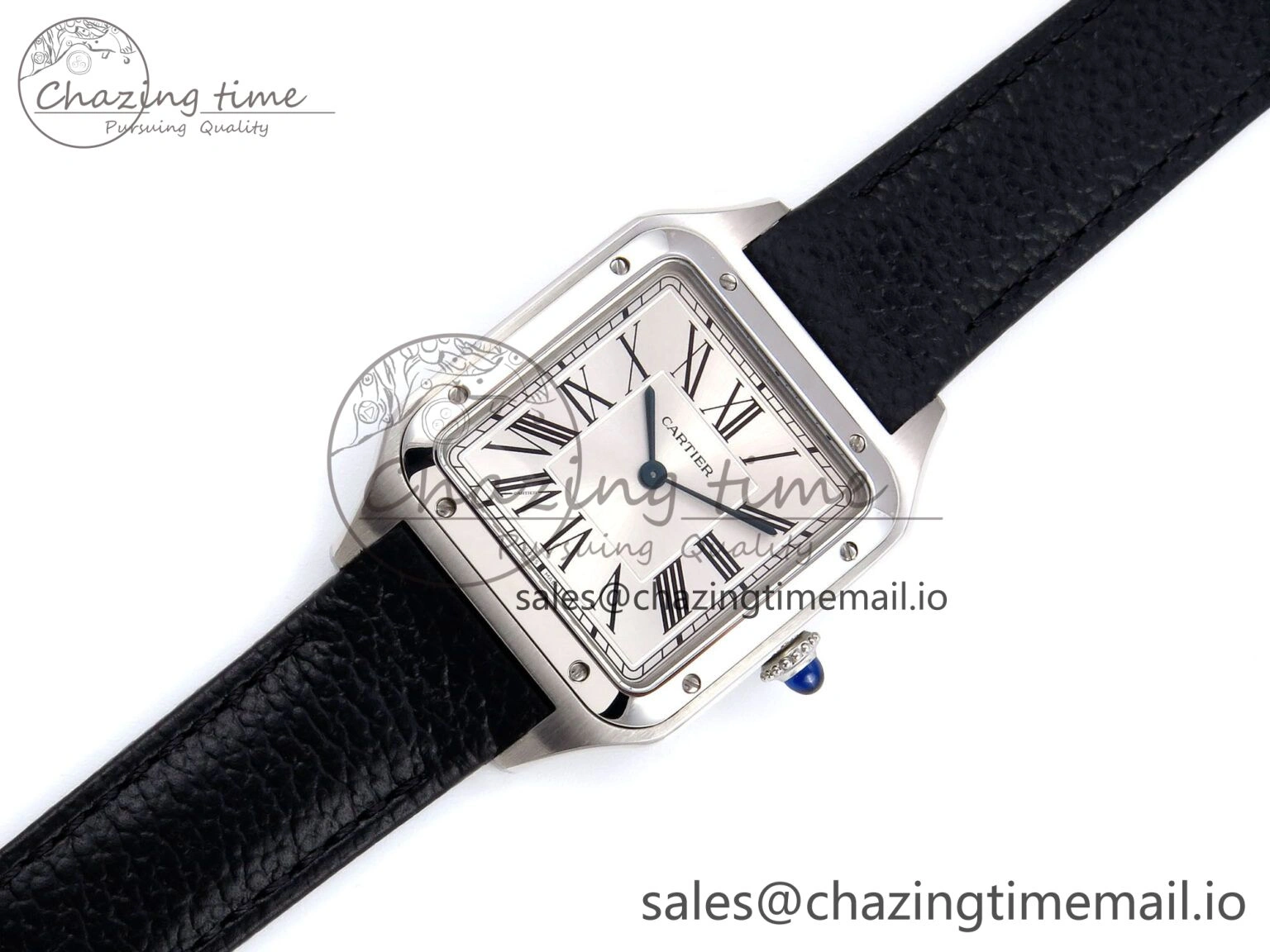 Santos Dumont 31.4mm SS AF 1:1 Best Edition Silver Dial on Black Leather Strap A157