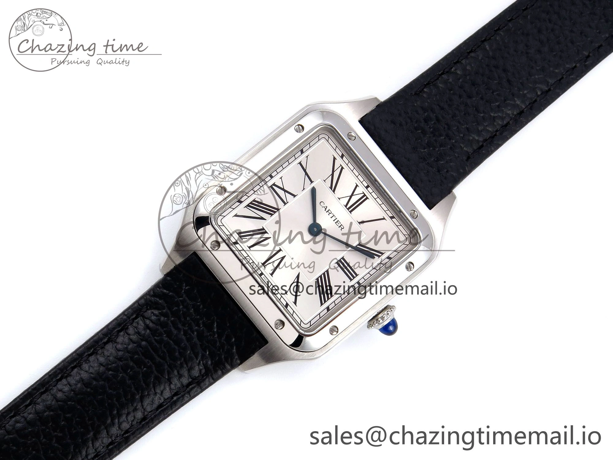 Santos Dumont 31.4mm SS AF 1:1 Best Edition Silver Dial on Black Leather Strap A157
