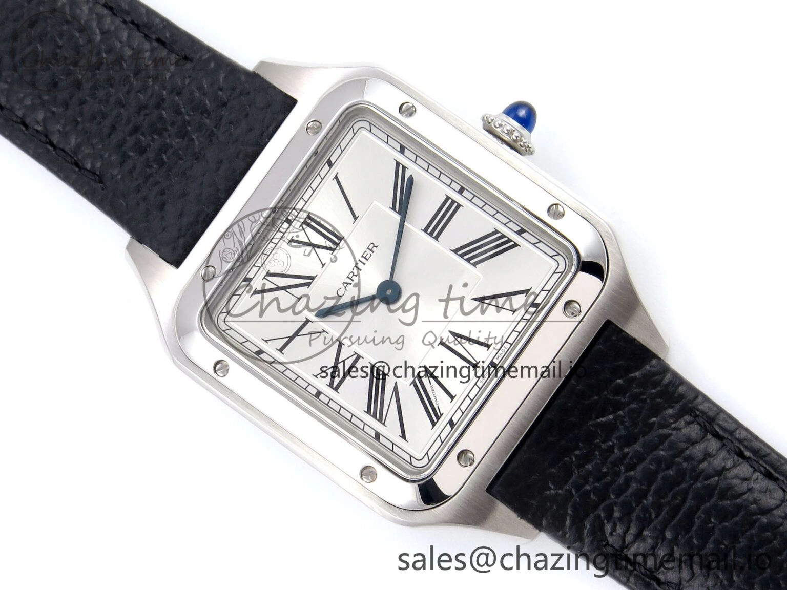Santos Dumont 31.4mm SS AF 1:1 Best Edition Silver Dial on Black Leather Strap A157