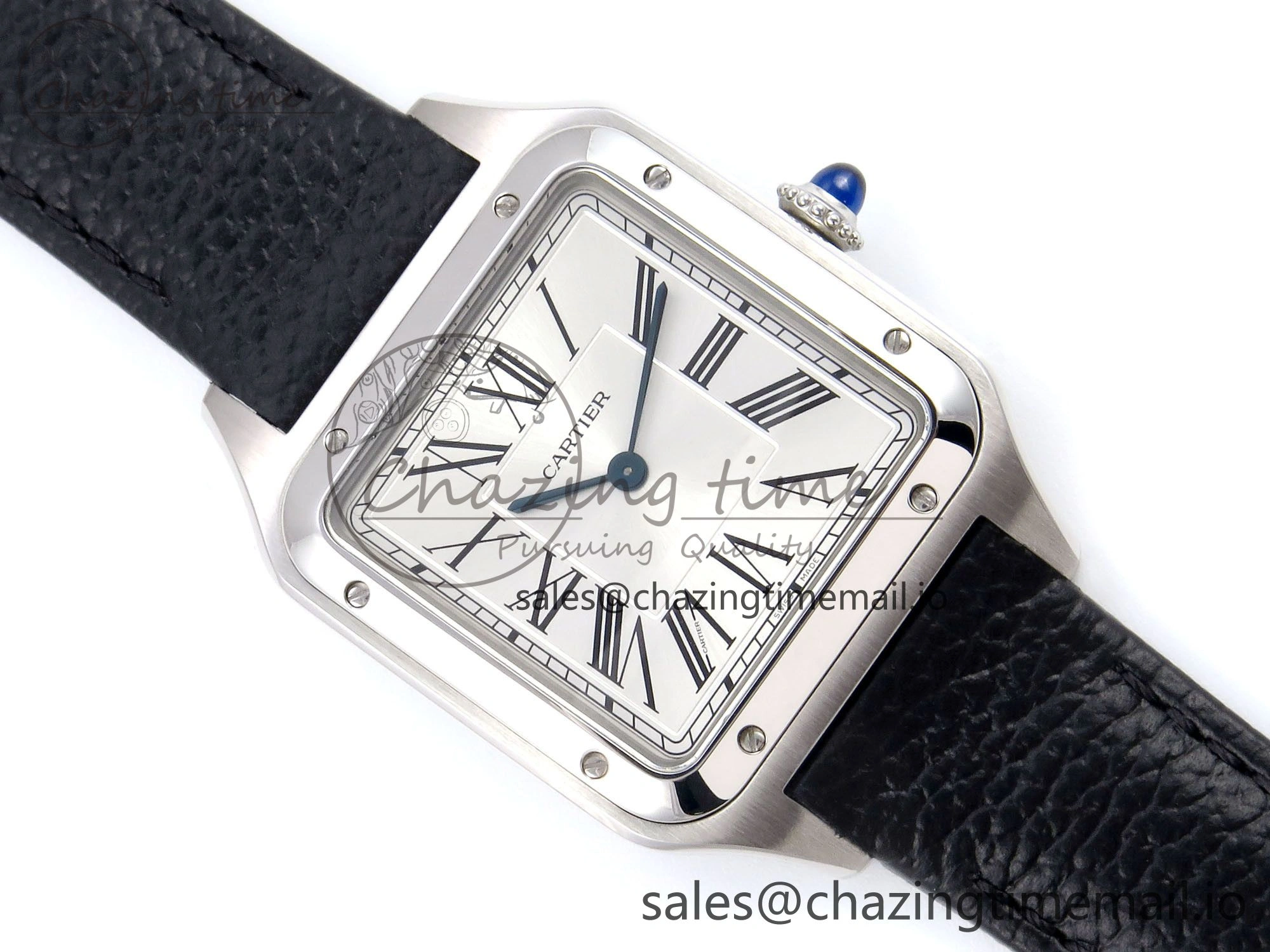 Santos Dumont 31.4mm SS AF 1:1 Best Edition Silver Dial on Black Leather Strap A157