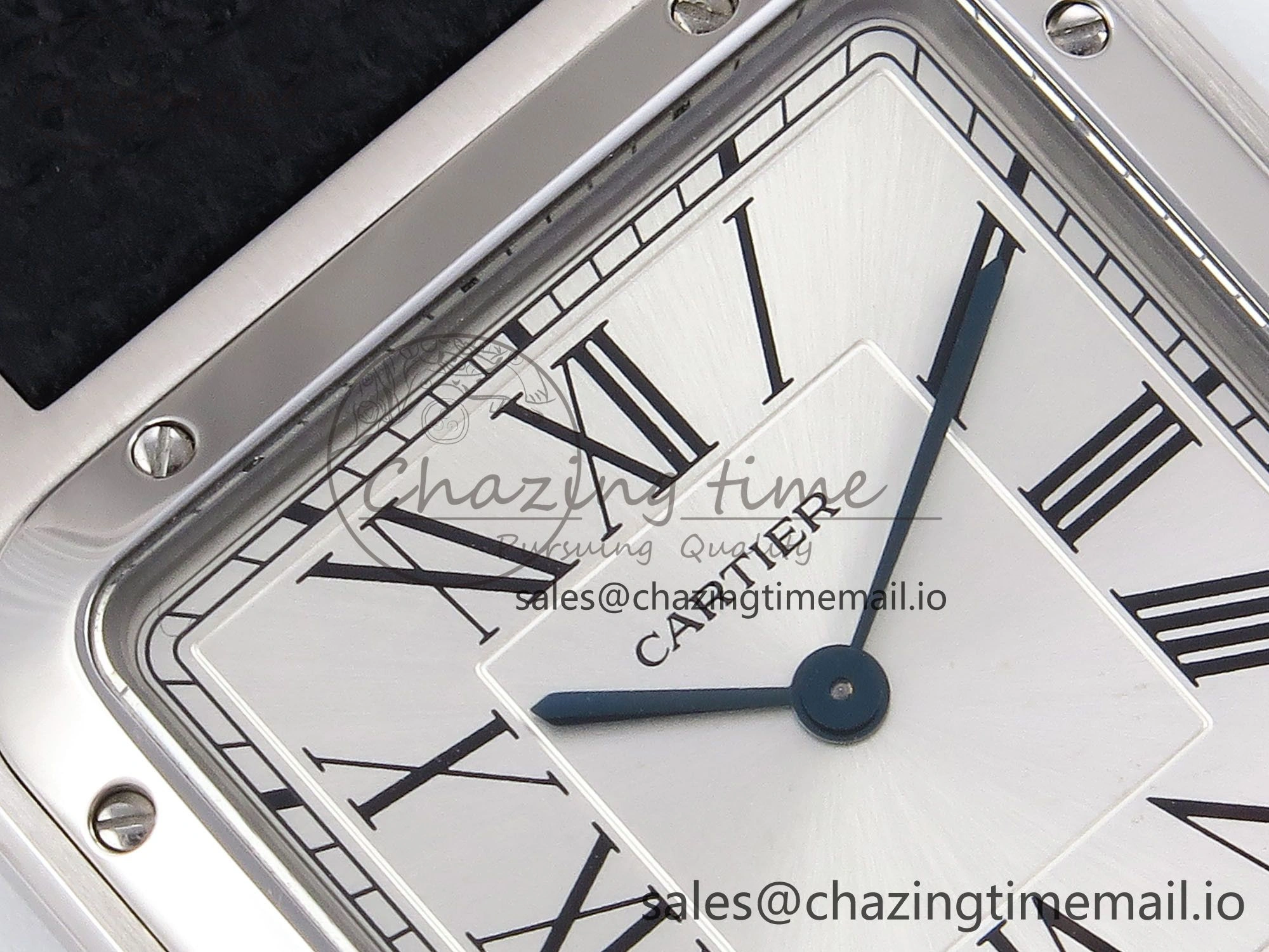 Santos Dumont 31.4mm SS AF 1:1 Best Edition Silver Dial on Black Leather Strap A157
