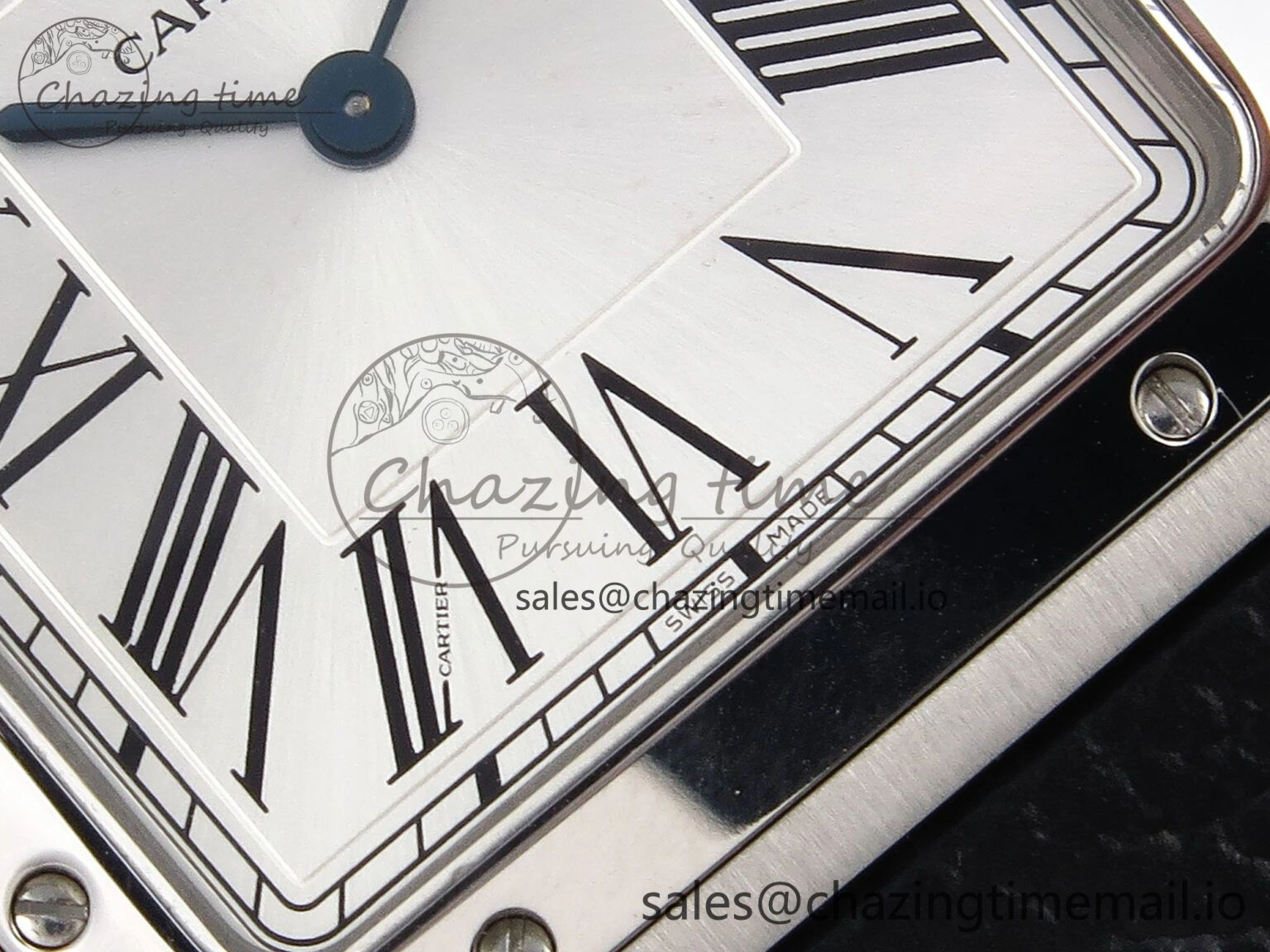 Santos Dumont 31.4mm SS AF 1:1 Best Edition Silver Dial on Black Leather Strap A157
