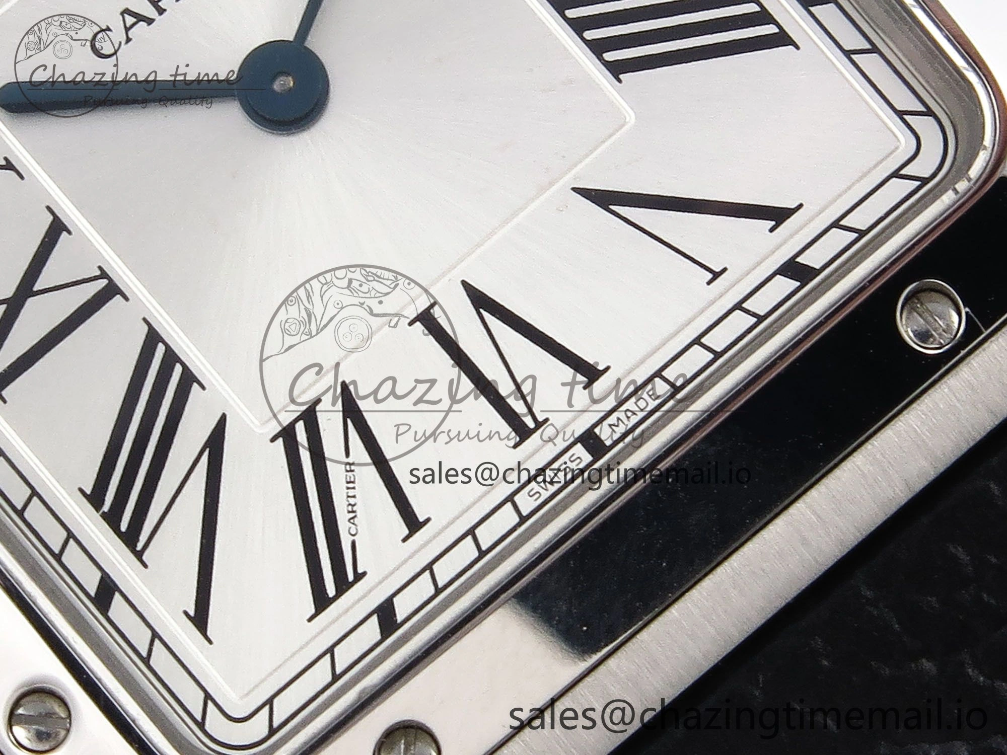 Santos Dumont 31.4mm SS AF 1:1 Best Edition Silver Dial on Black Leather Strap A157