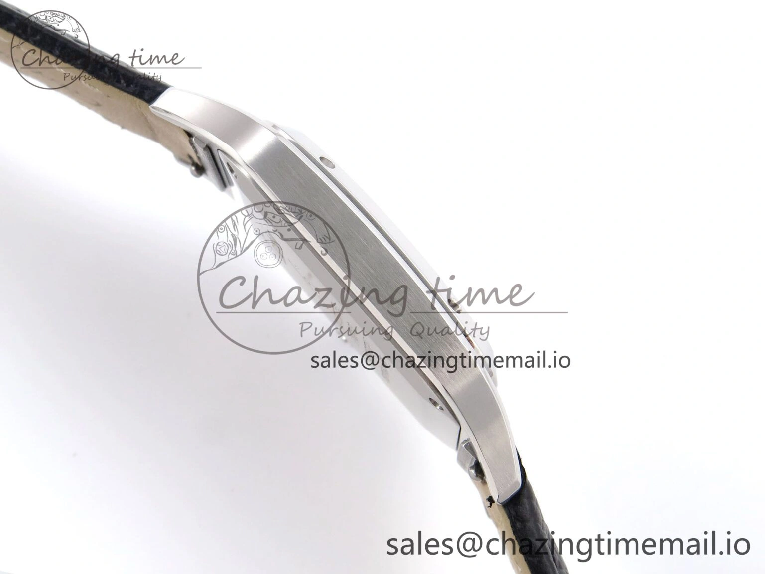 Santos Dumont 31.4mm SS AF 1:1 Best Edition Silver Dial on Black Leather Strap A157