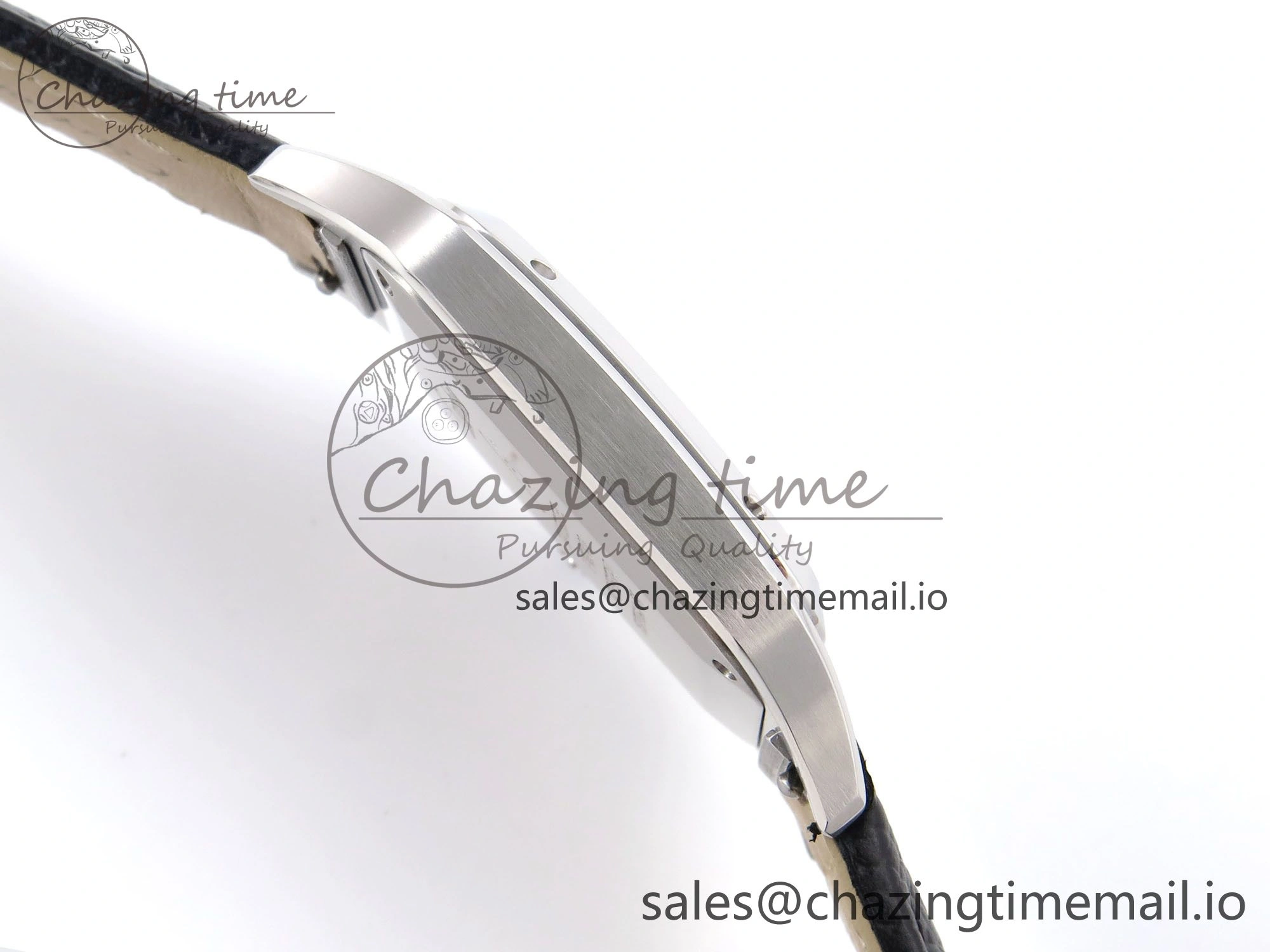 Santos Dumont 31.4mm SS AF 1:1 Best Edition Silver Dial on Black Leather Strap A157