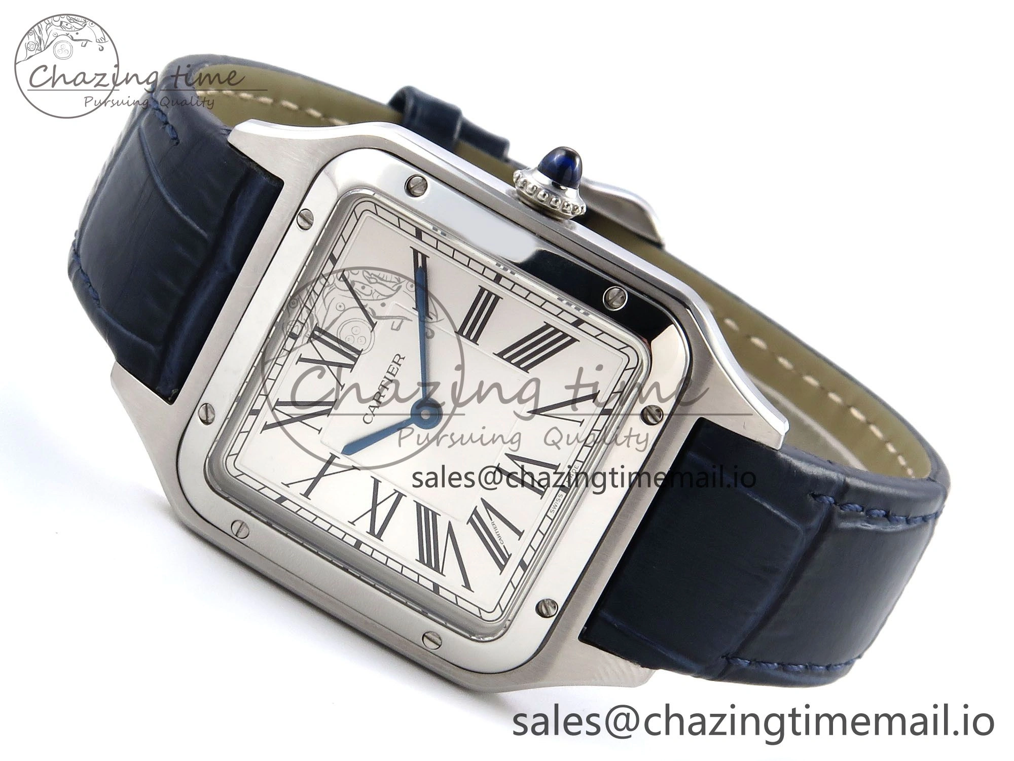 Santos Dumont 31.4mm SS AF 1:1 Best Edition Silver Dial on Blue Croco Strap A157