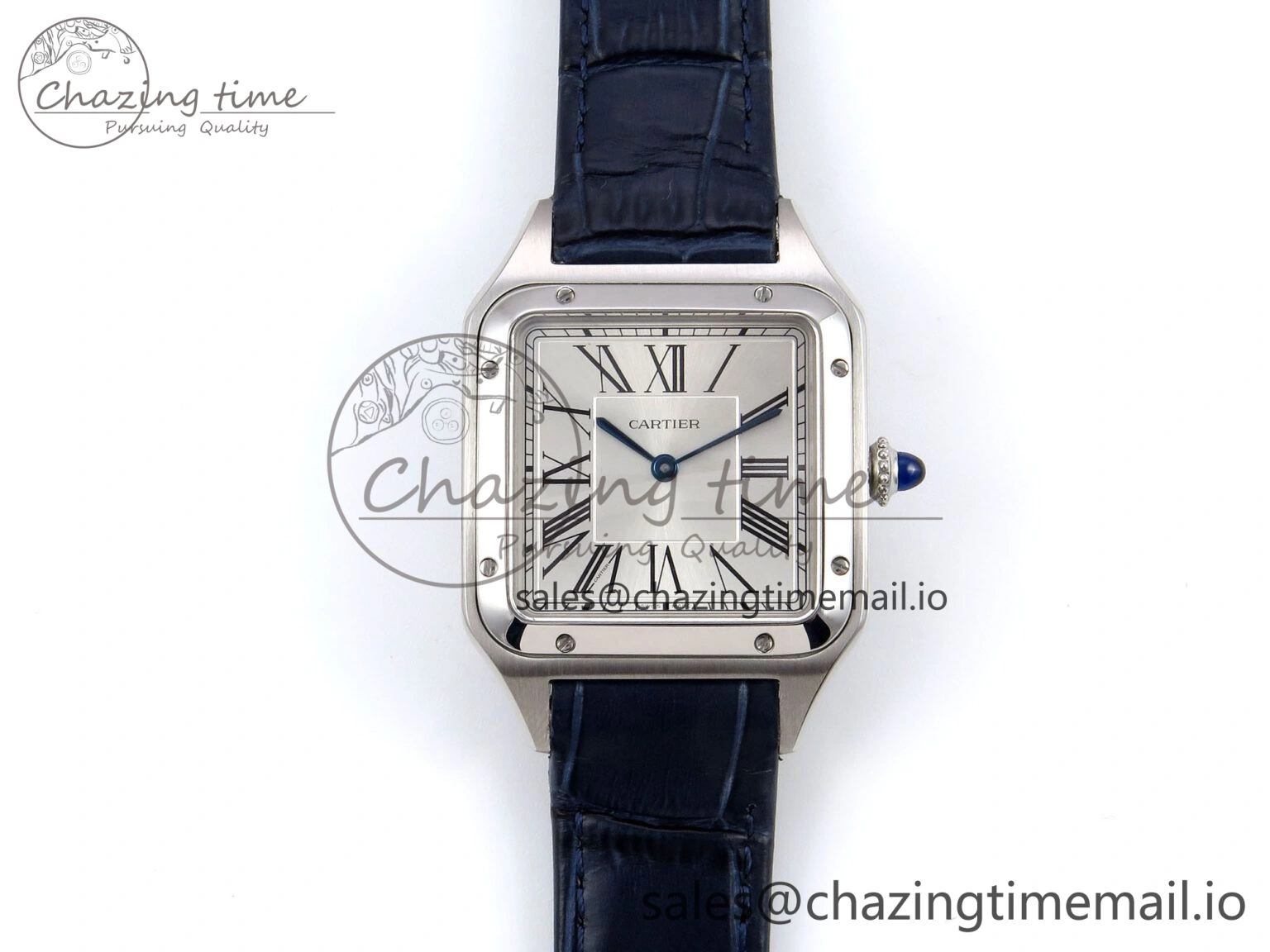 Santos Dumont 31.4mm SS AF 1:1 Best Edition Silver Dial on Blue Croco Strap A157