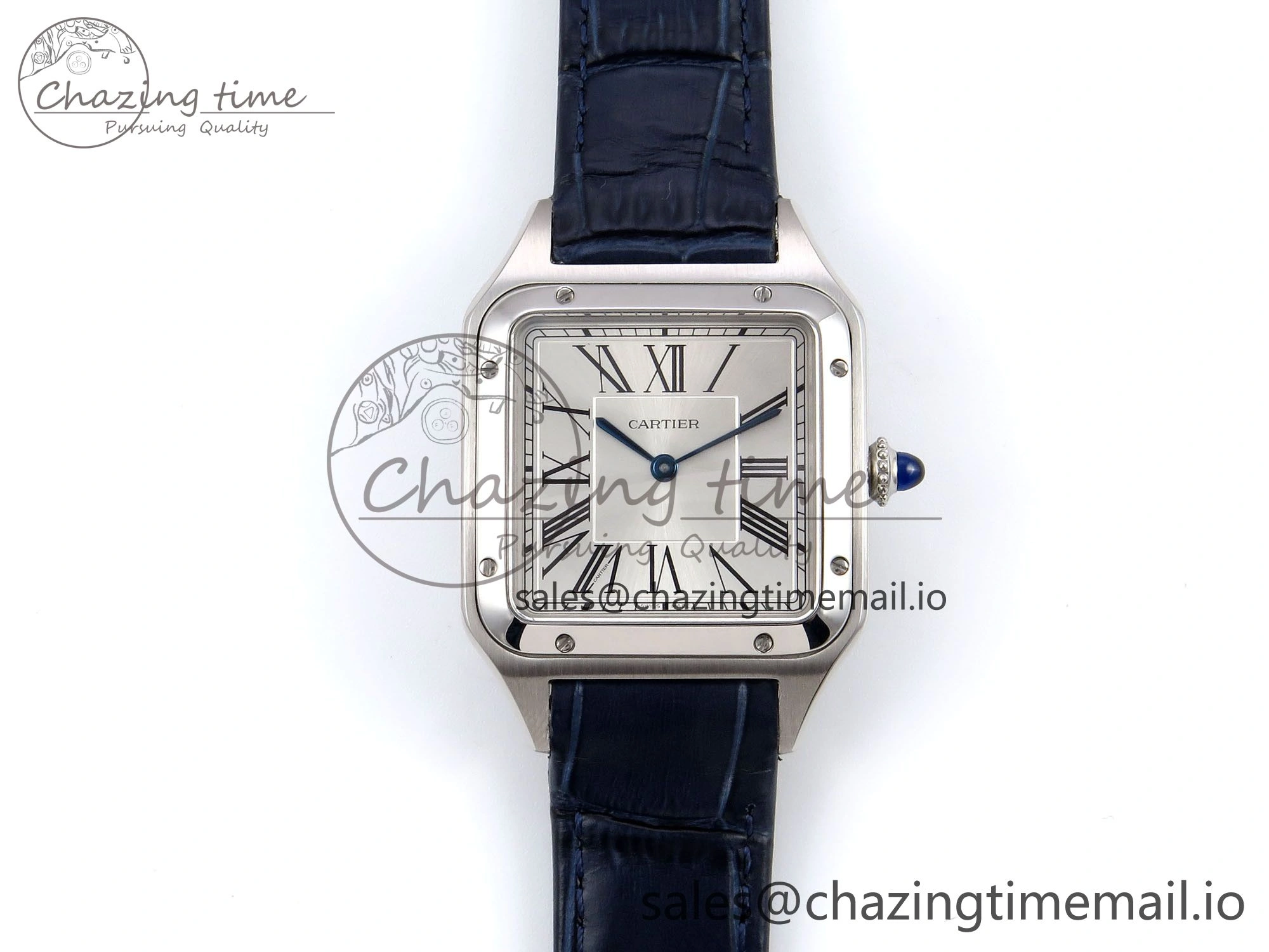 Santos Dumont 31.4mm SS AF 1:1 Best Edition Silver Dial on Blue Croco Strap A157