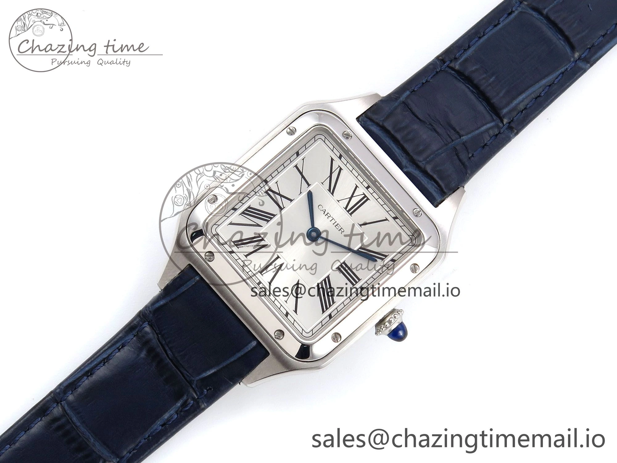 Santos Dumont 31.4mm SS AF 1:1 Best Edition Silver Dial on Blue Croco Strap A157