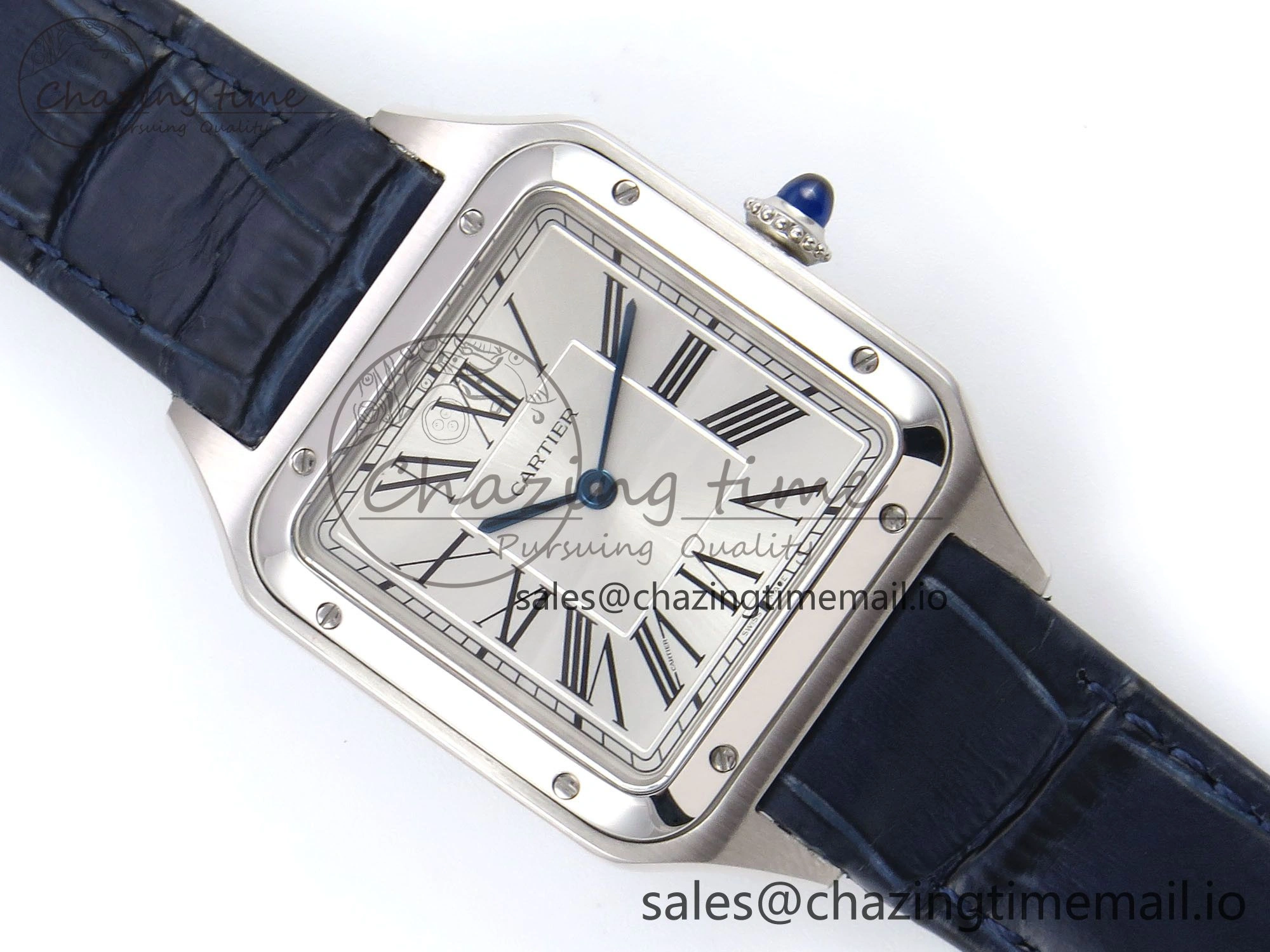 Santos Dumont 31.4mm SS AF 1:1 Best Edition Silver Dial on Blue Croco Strap A157