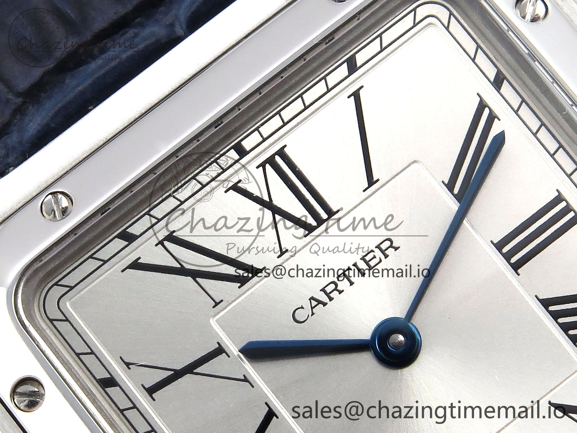 Santos Dumont 31.4mm SS AF 1:1 Best Edition Silver Dial on Blue Croco Strap A157