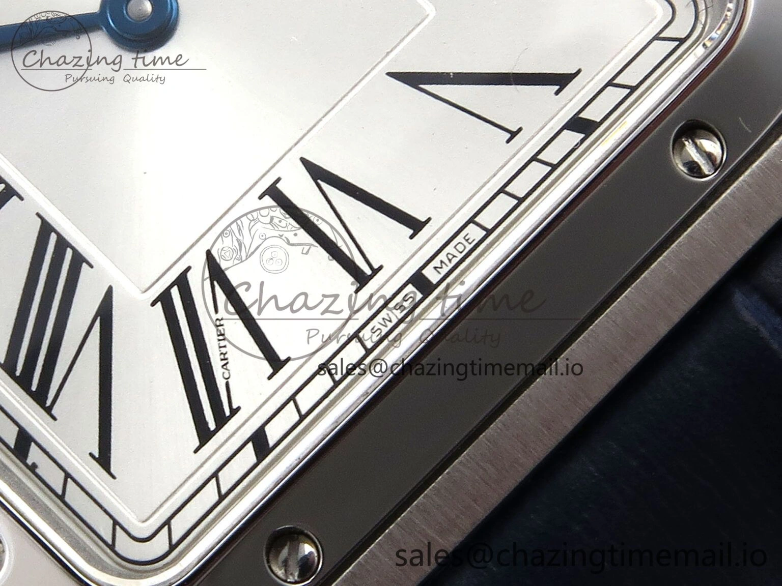 Santos Dumont 31.4mm SS AF 1:1 Best Edition Silver Dial on Blue Croco Strap A157