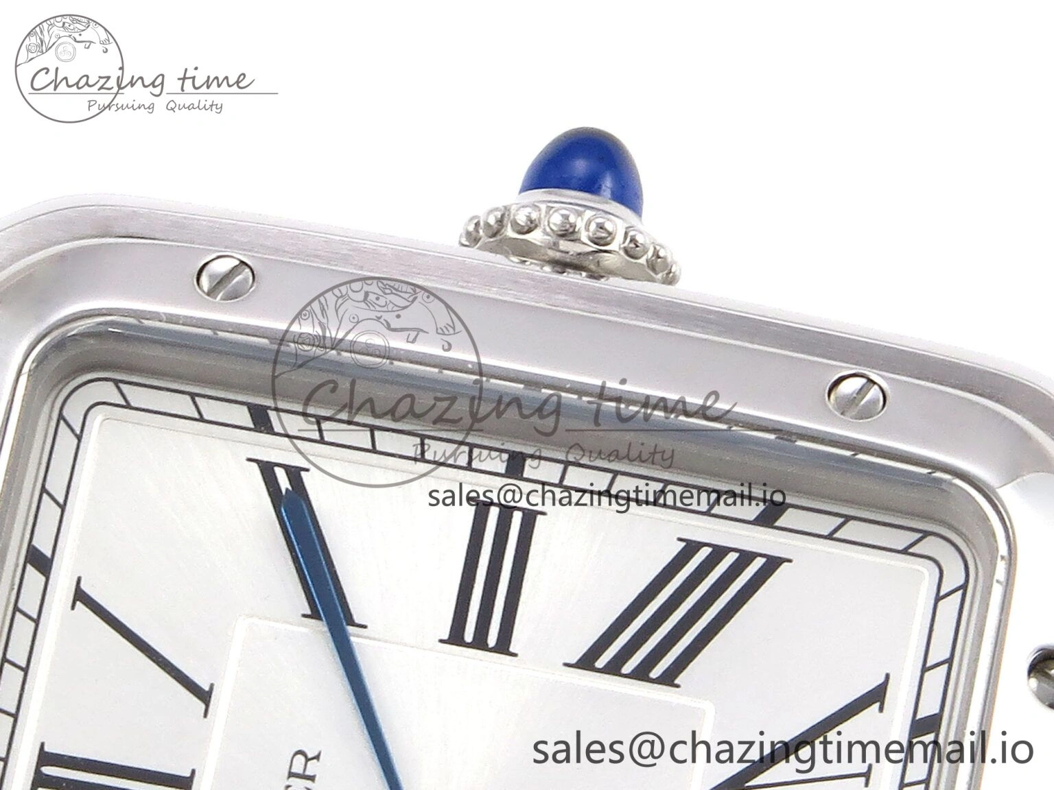 Santos Dumont 31.4mm SS AF 1:1 Best Edition Silver Dial on Blue Croco Strap A157