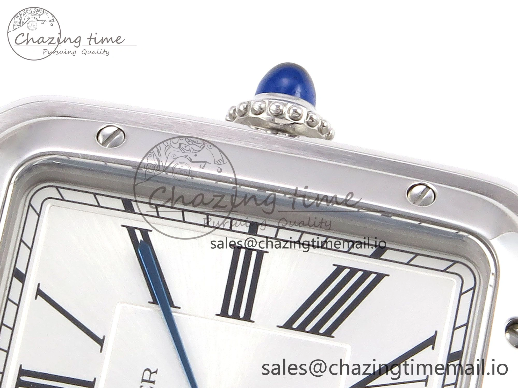 Santos Dumont 31.4mm SS AF 1:1 Best Edition Silver Dial on Blue Croco Strap A157