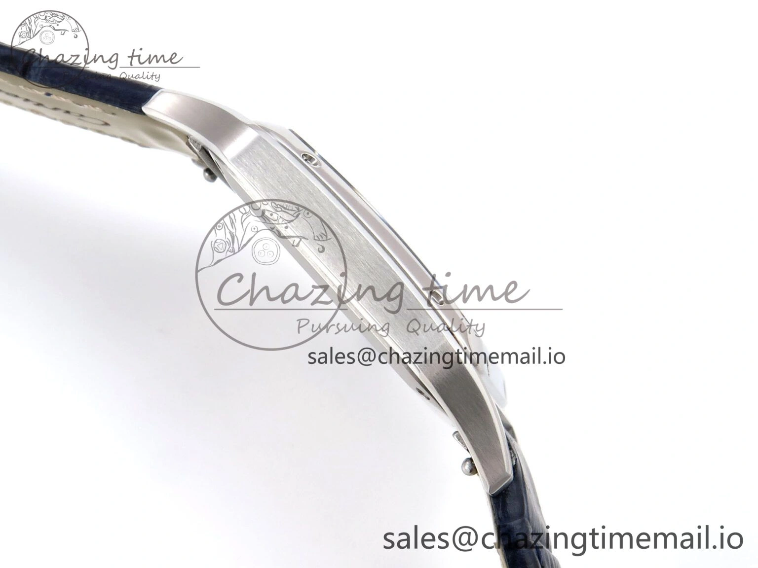 Santos Dumont 31.4mm SS AF 1:1 Best Edition Silver Dial on Blue Croco Strap A157