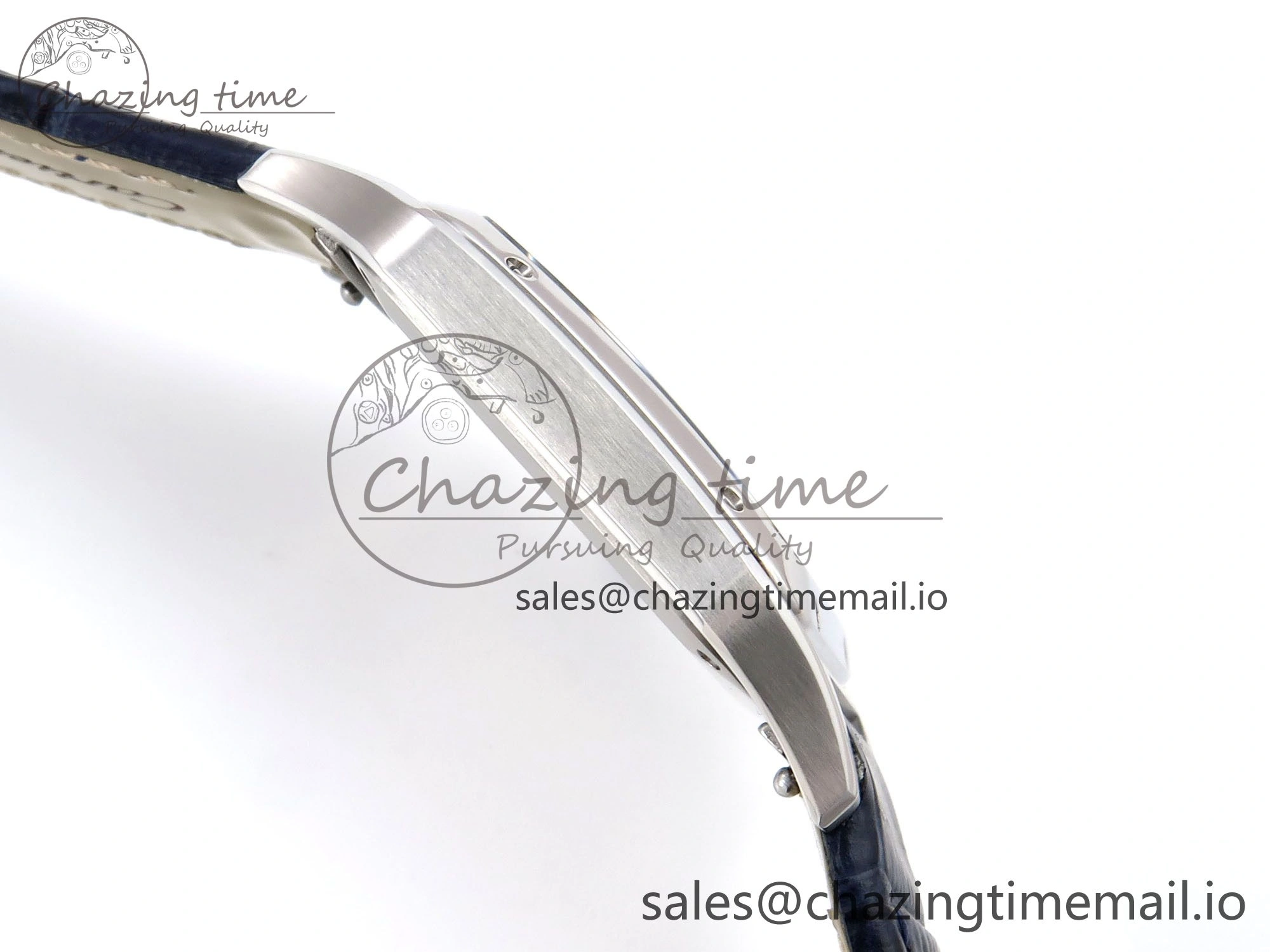 Santos Dumont 31.4mm SS AF 1:1 Best Edition Silver Dial on Blue Croco Strap A157