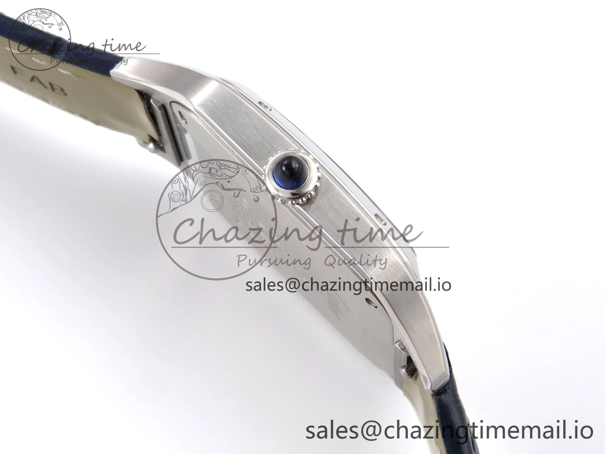 Santos Dumont 31.4mm SS AF 1:1 Best Edition Silver Dial on Blue Croco Strap A157
