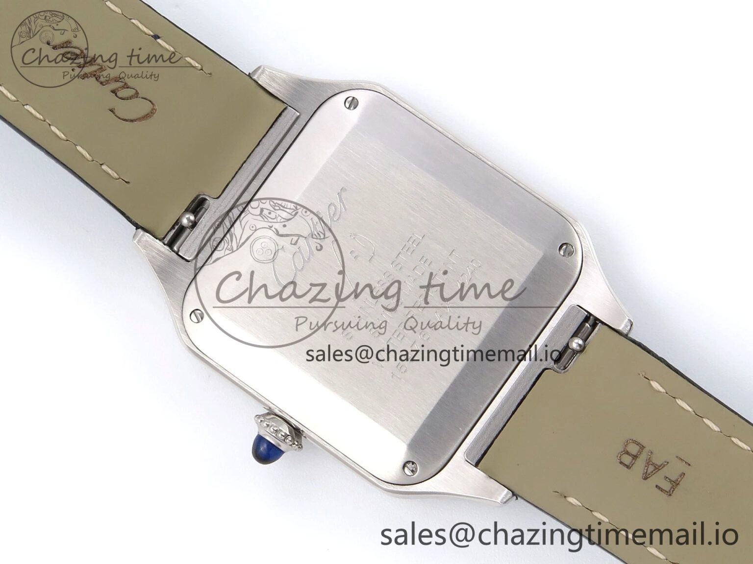 Santos Dumont 31.4mm SS AF 1:1 Best Edition Silver Dial on Blue Croco Strap A157
