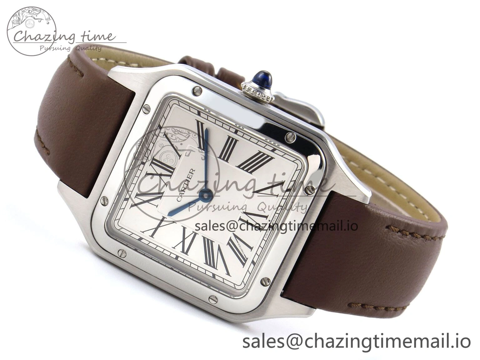 Santos Dumont 31.4mm SS AF 1:1 Best Edition Silver Dial on Brown Leather Strap A157