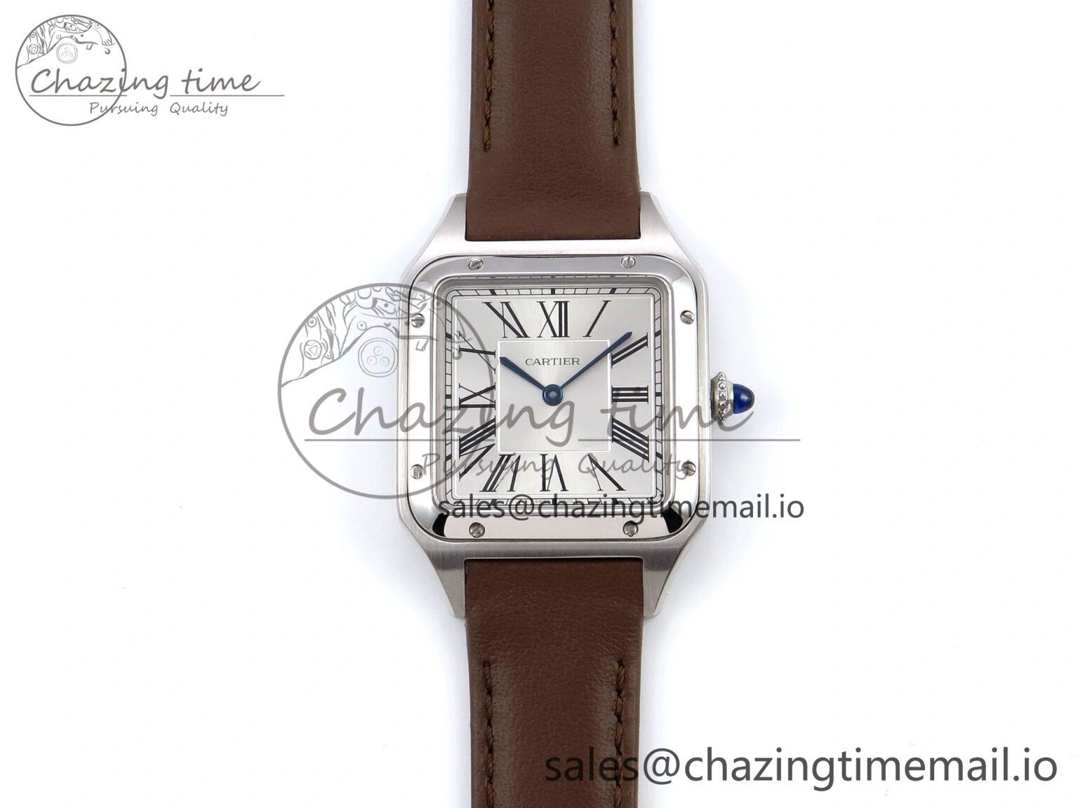 Santos Dumont 31.4mm SS AF 1:1 Best Edition Silver Dial on Brown Leather Strap A157