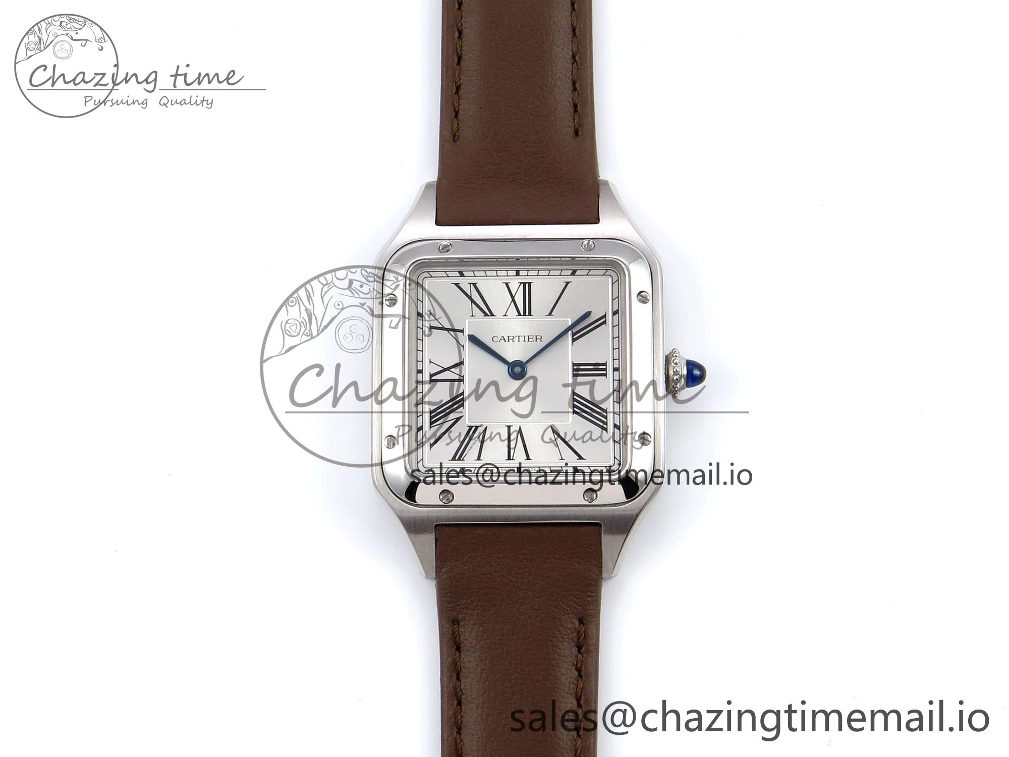 Santos Dumont 31.4mm SS AF 1:1 Best Edition Silver Dial on Brown Leather Strap A157