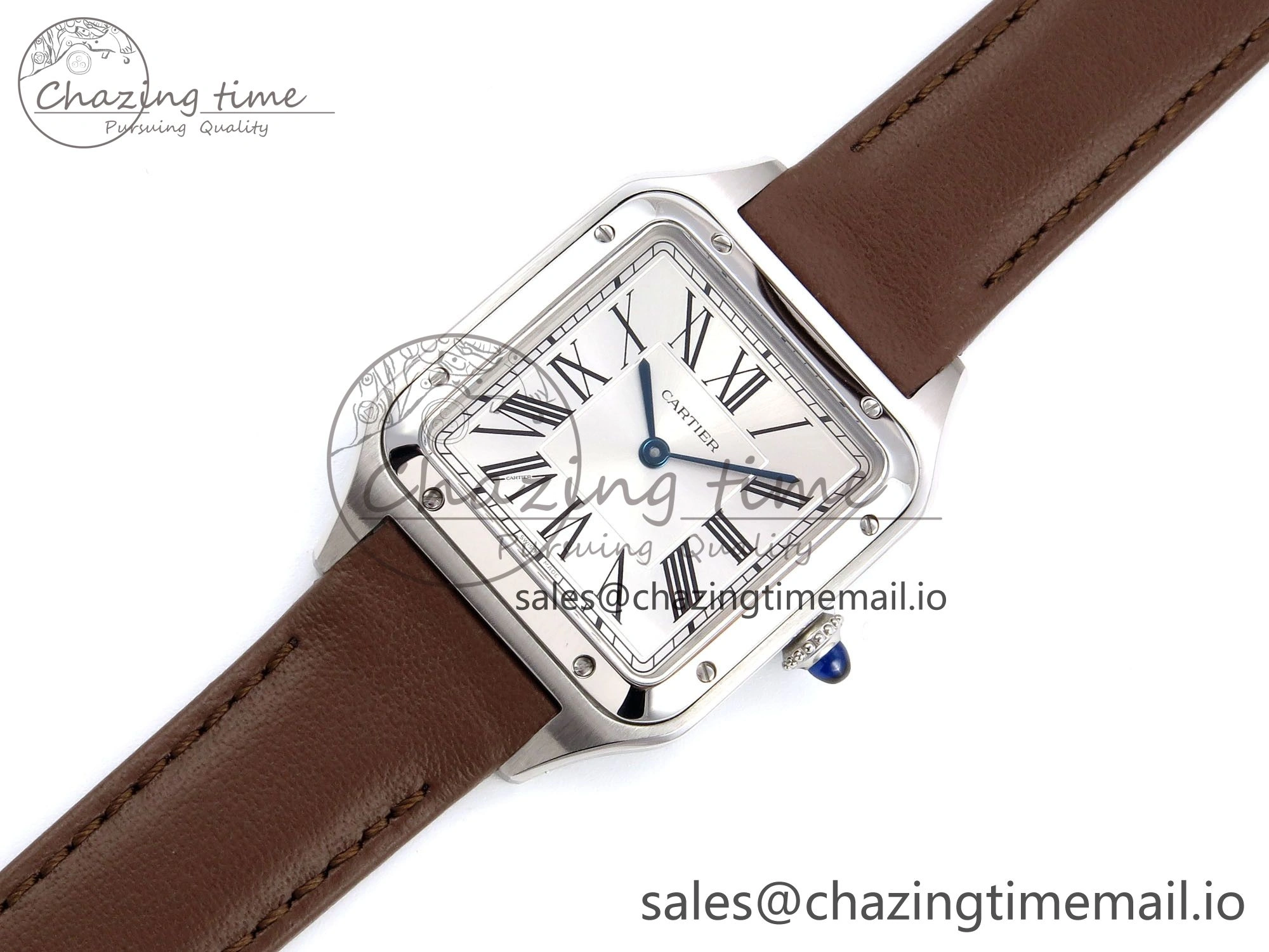 Santos Dumont 31.4mm SS AF 1:1 Best Edition Silver Dial on Brown Leather Strap A157