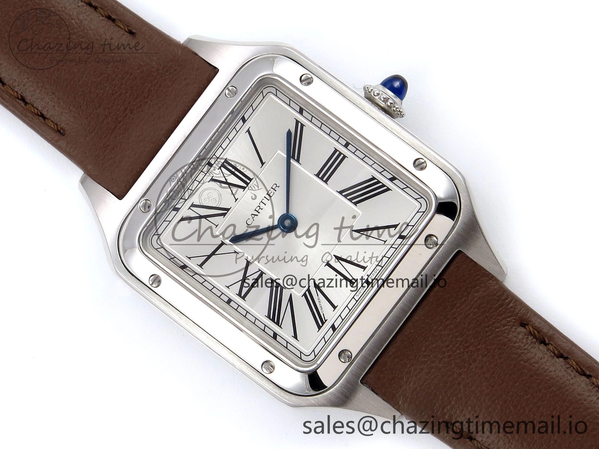 Santos Dumont 31.4mm SS AF 1:1 Best Edition Silver Dial on Brown Leather Strap A157