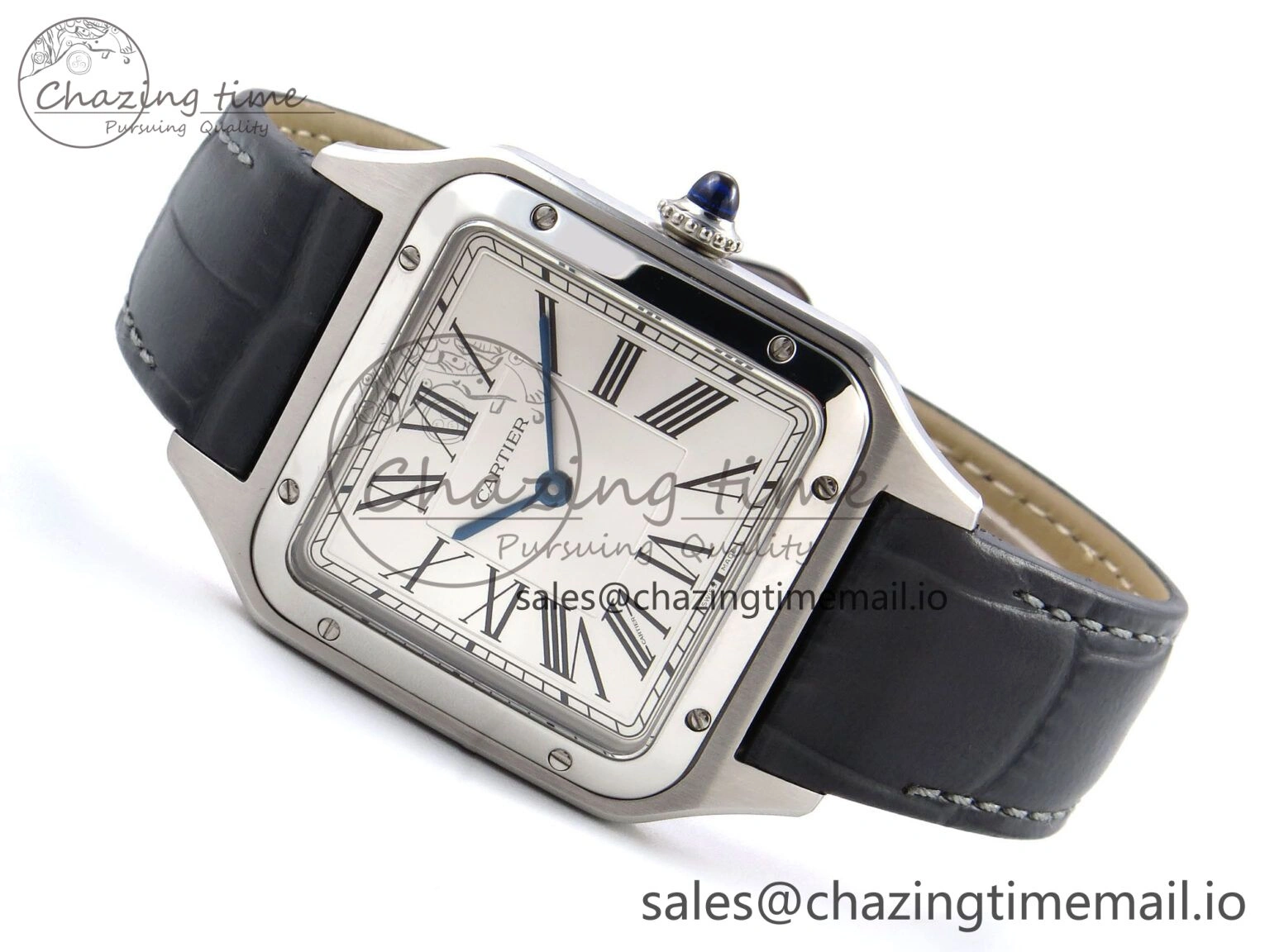 Santos Dumont 31.4mm SS AF 1:1 Best Edition Silver Dial on Gray Croco Strap A157