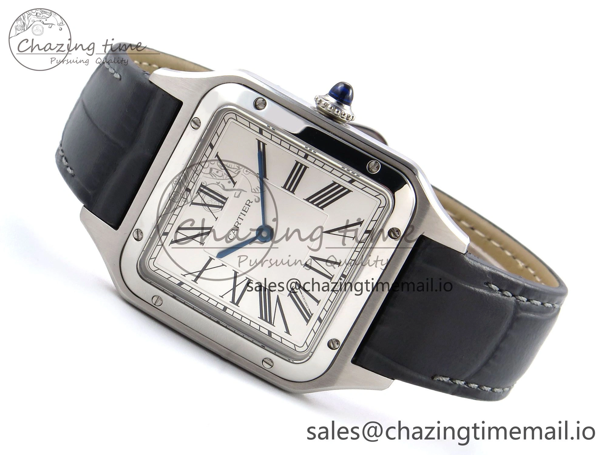 Santos Dumont 31.4mm SS AF 1:1 Best Edition Silver Dial on Gray Croco Strap A157