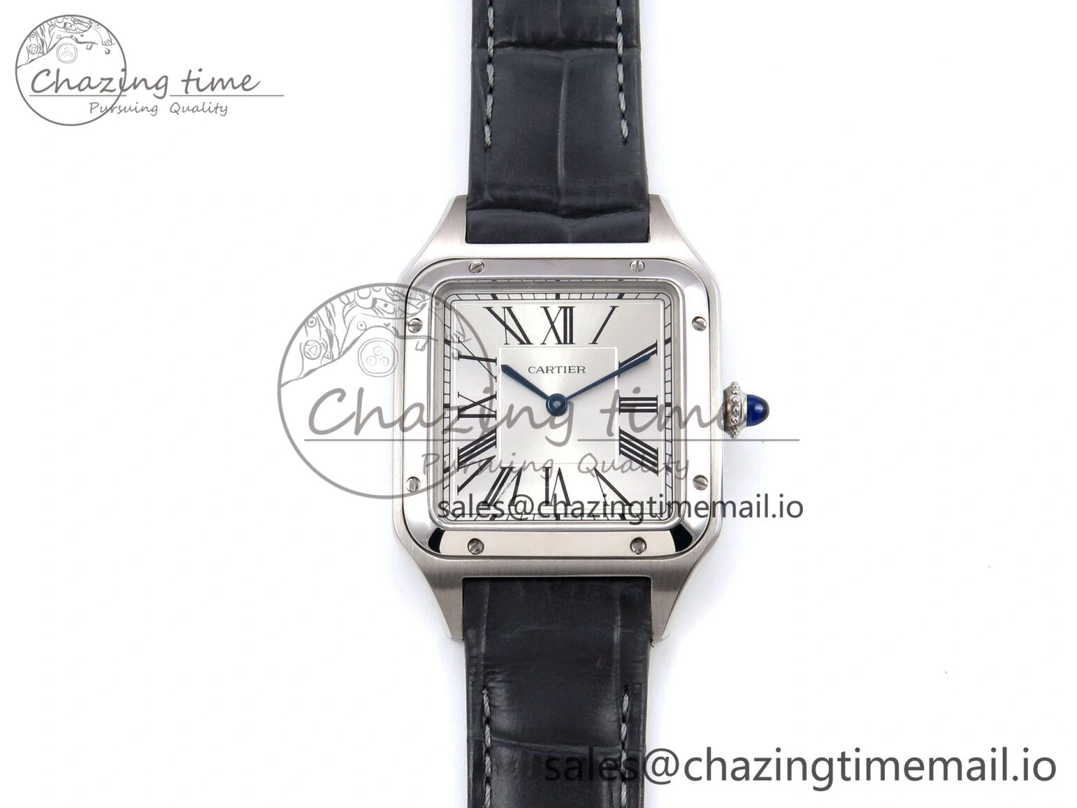 Santos Dumont 31.4mm SS AF 1:1 Best Edition Silver Dial on Gray Croco Strap A157