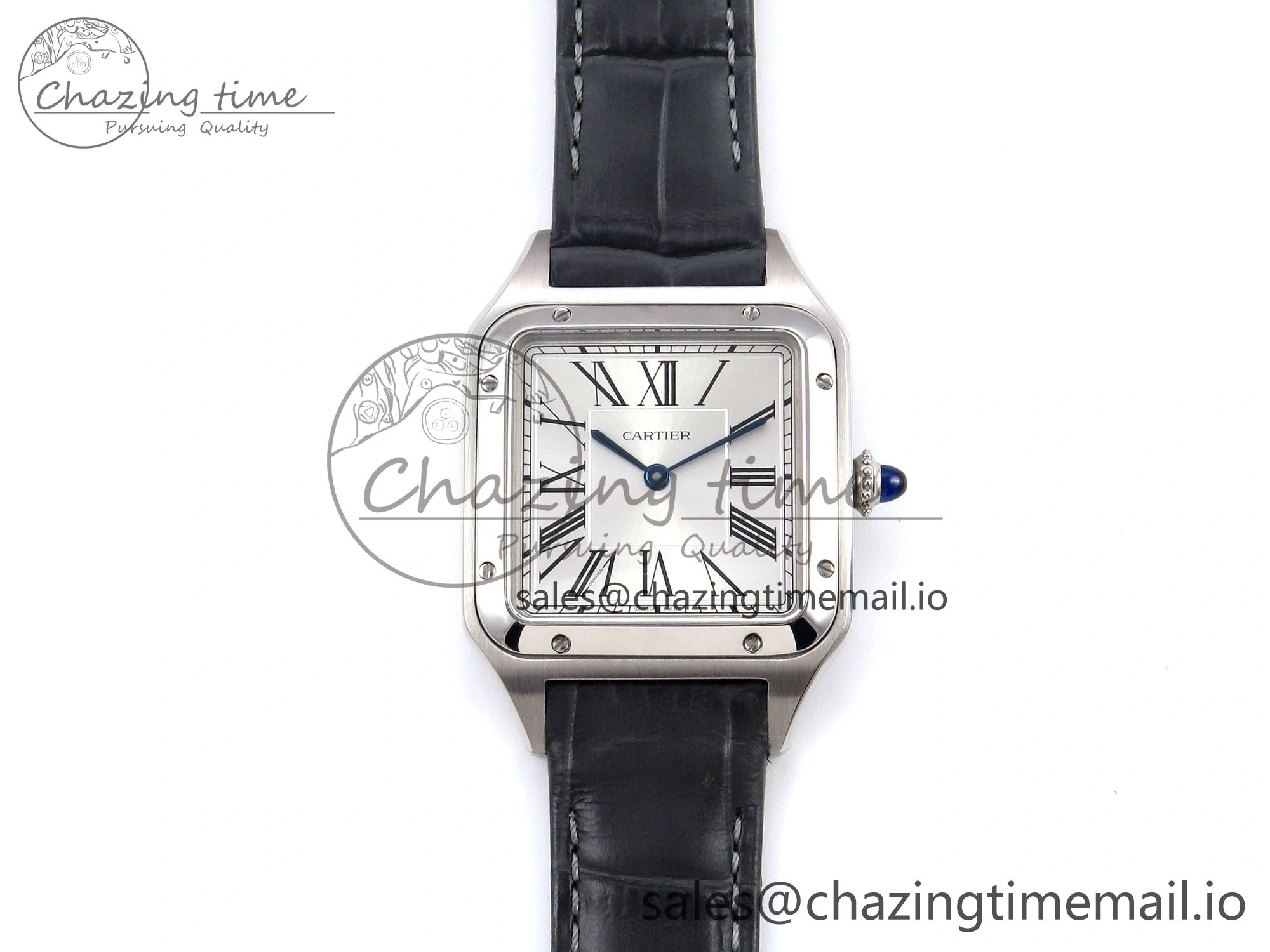 Santos Dumont 31.4mm SS AF 1:1 Best Edition Silver Dial on Gray Croco Strap A157