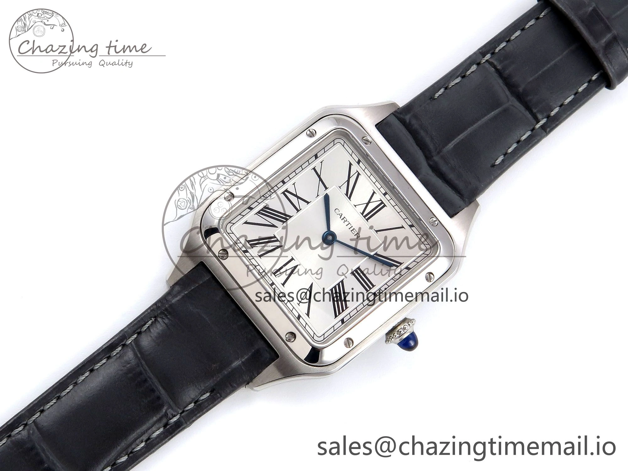 Santos Dumont 31.4mm SS AF 1:1 Best Edition Silver Dial on Gray Croco Strap A157