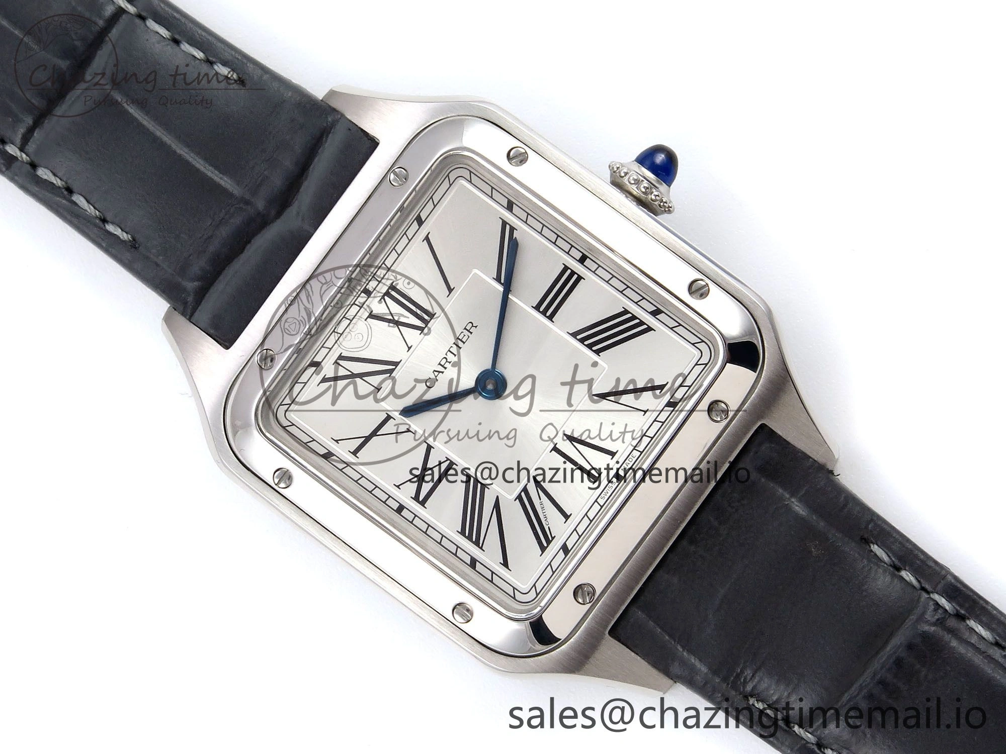Santos Dumont 31.4mm SS AF 1:1 Best Edition Silver Dial on Gray Croco Strap A157